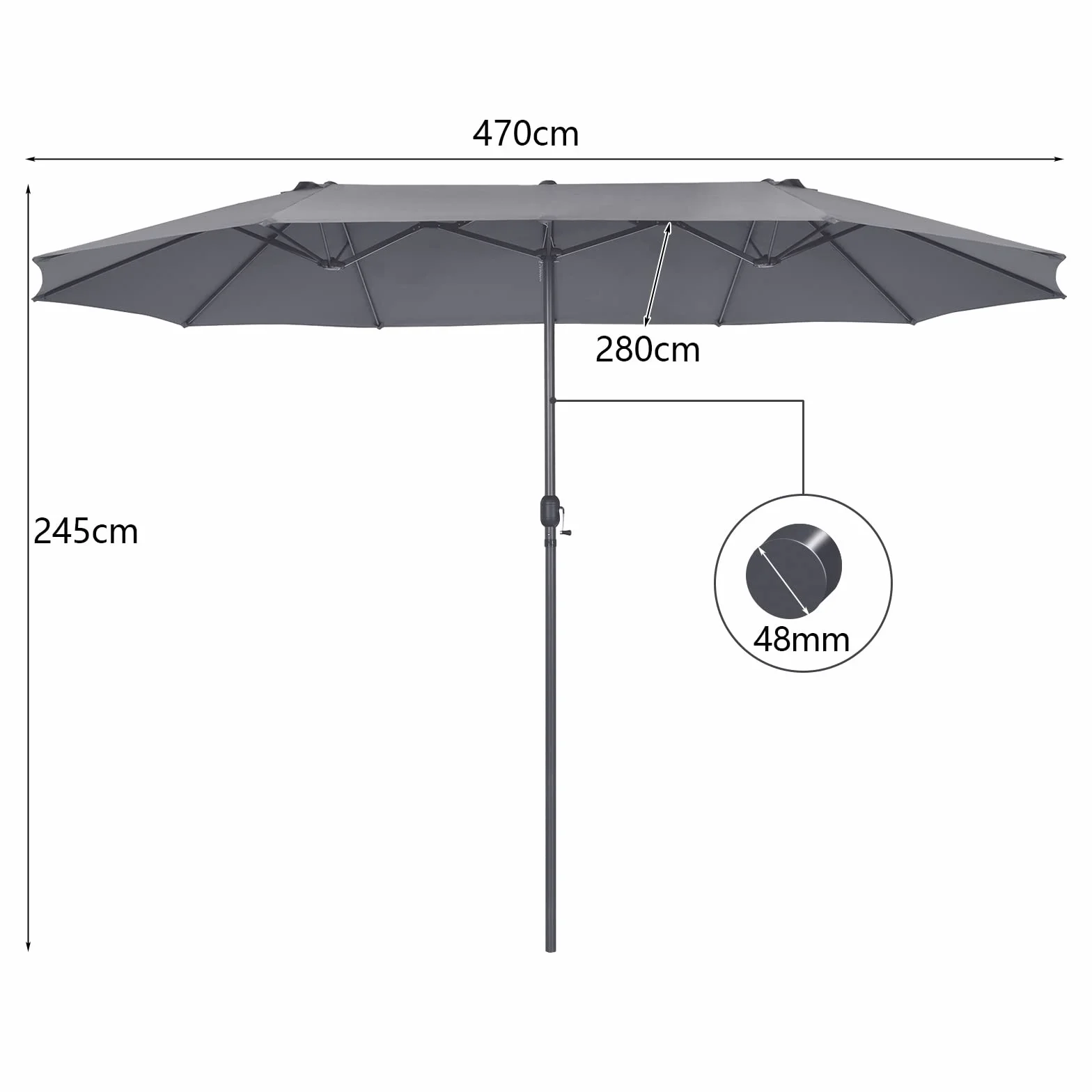 COSTWAY Podwójny parasol przeciwsłoneczny 470 x 280 cm duży rozmiar XXL ochrona UV parasol ogrodowy z korbą ręczną