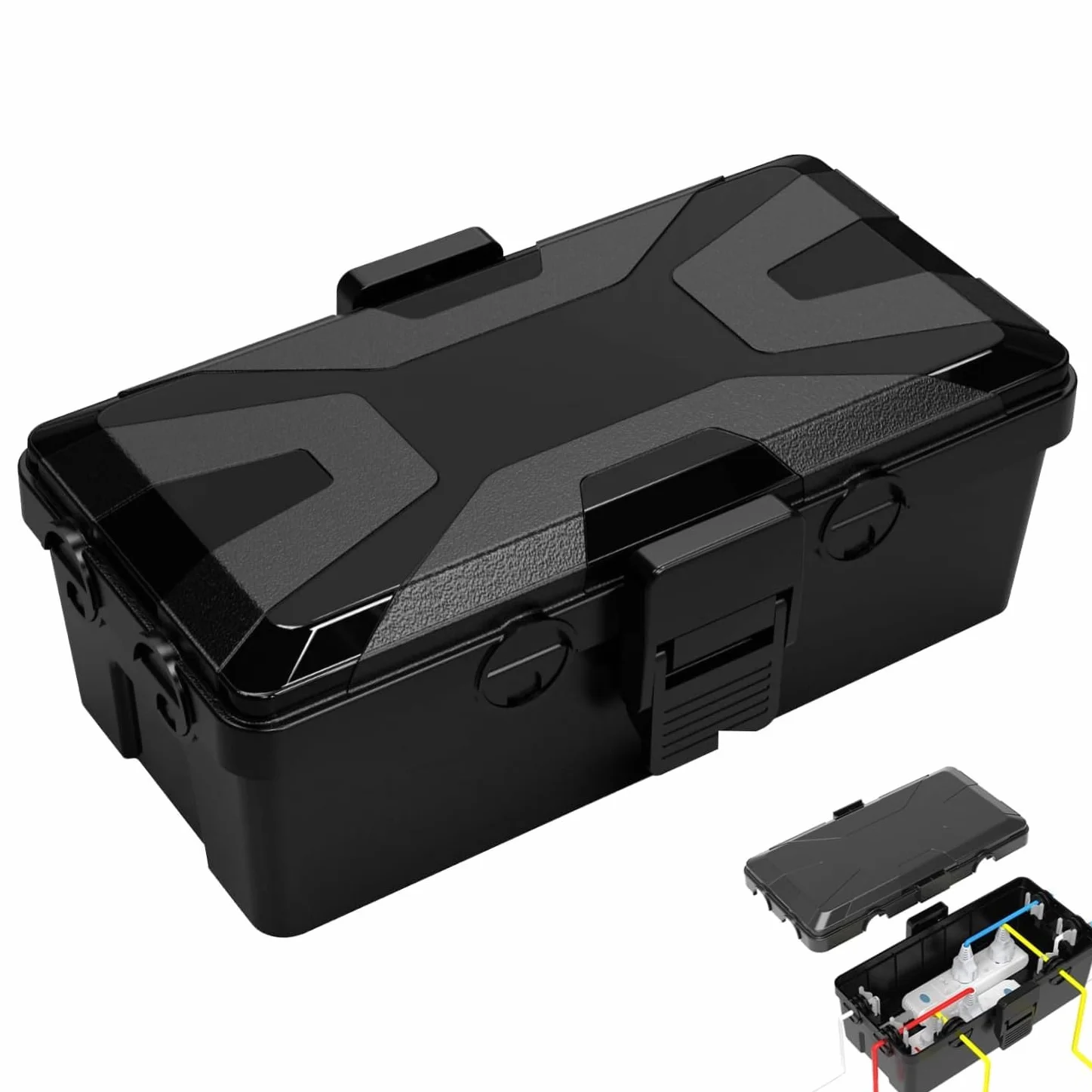 Kabelbox Schwarz Outdoor wodoszczelna, Wodoszczelna skrzynka na wtyczki, Skrzynka elektryczna do użytku zewnętrznego, Osłona na wtyczki – skrzynka na kable elektryczne, Chroni przedłużacze.