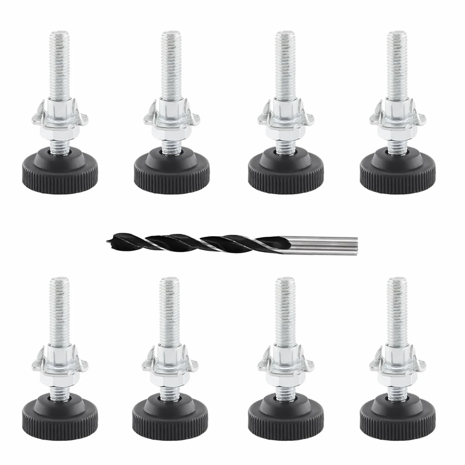 8-częściowy zestaw regulowanych nóżek meblowych M8 x 50 mm, nóżek poziomujących, nóżek regulowanych, nóżek z regulacją wysokości, śrub regulacyjnych z nakrętkami teowymi, nakrętek zabezpieczających