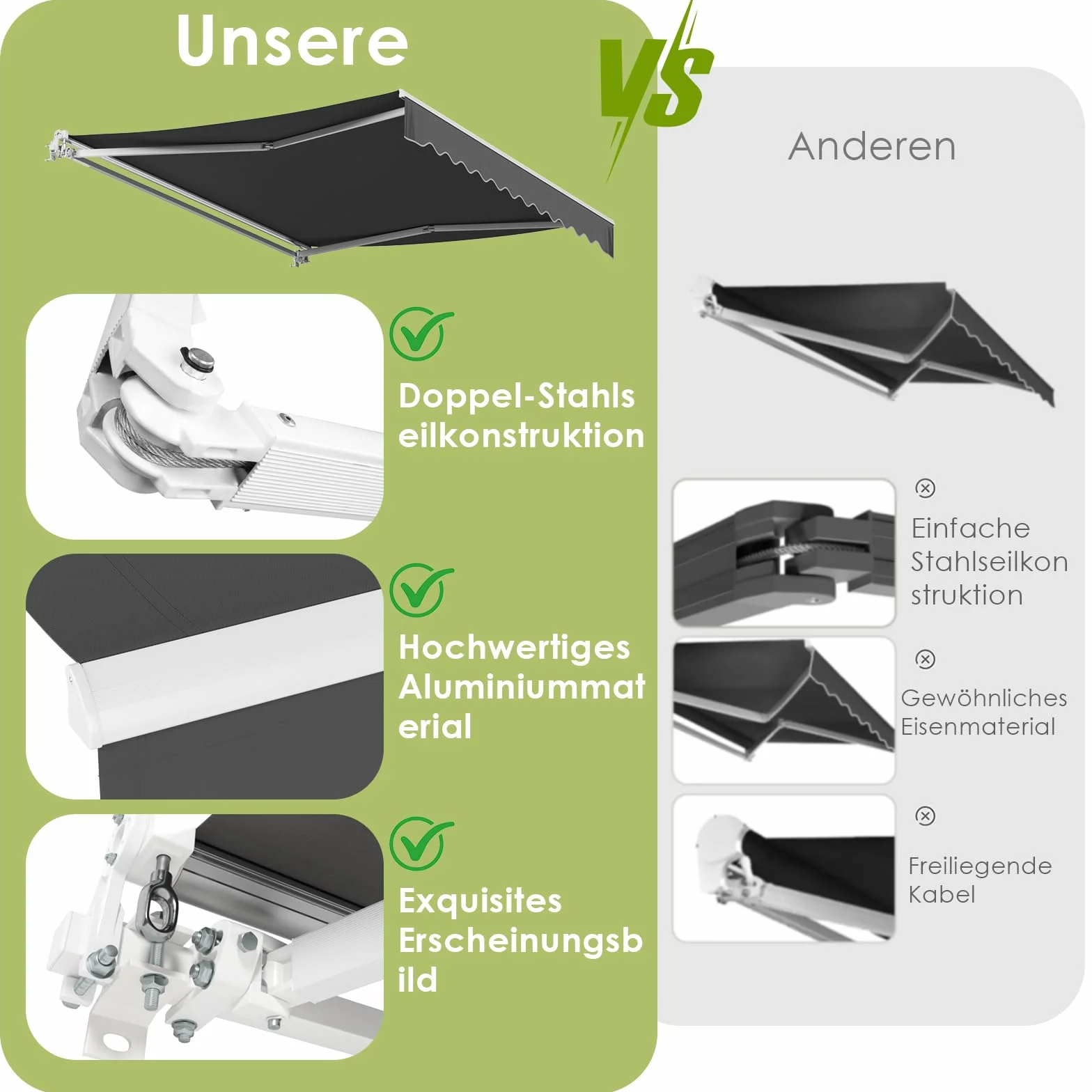Markiza przegubowa 250x200 cm uchwyt ścienny korbka ręczna wodoodporna aluminium poliester taras balkon