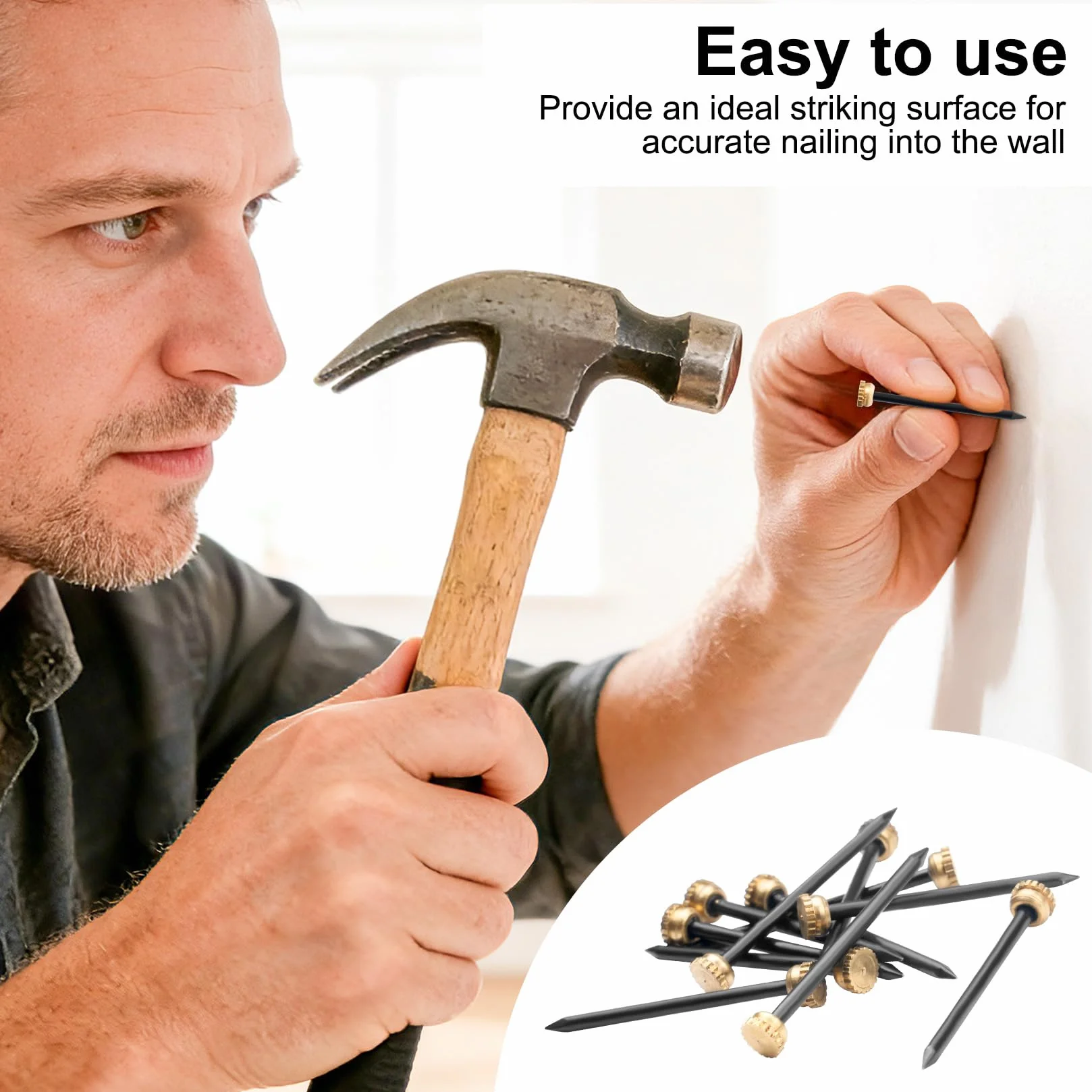 Zestaw 50 sztuk gwoździ do obrazów, stalowe gwoździe 25mm do gwoździ obrazowych do ścian betonowych, Nails Set, gwoździe miedziane ze złotą główką, zestaw gwoździ ściennych gwoździ hakowych do betonu