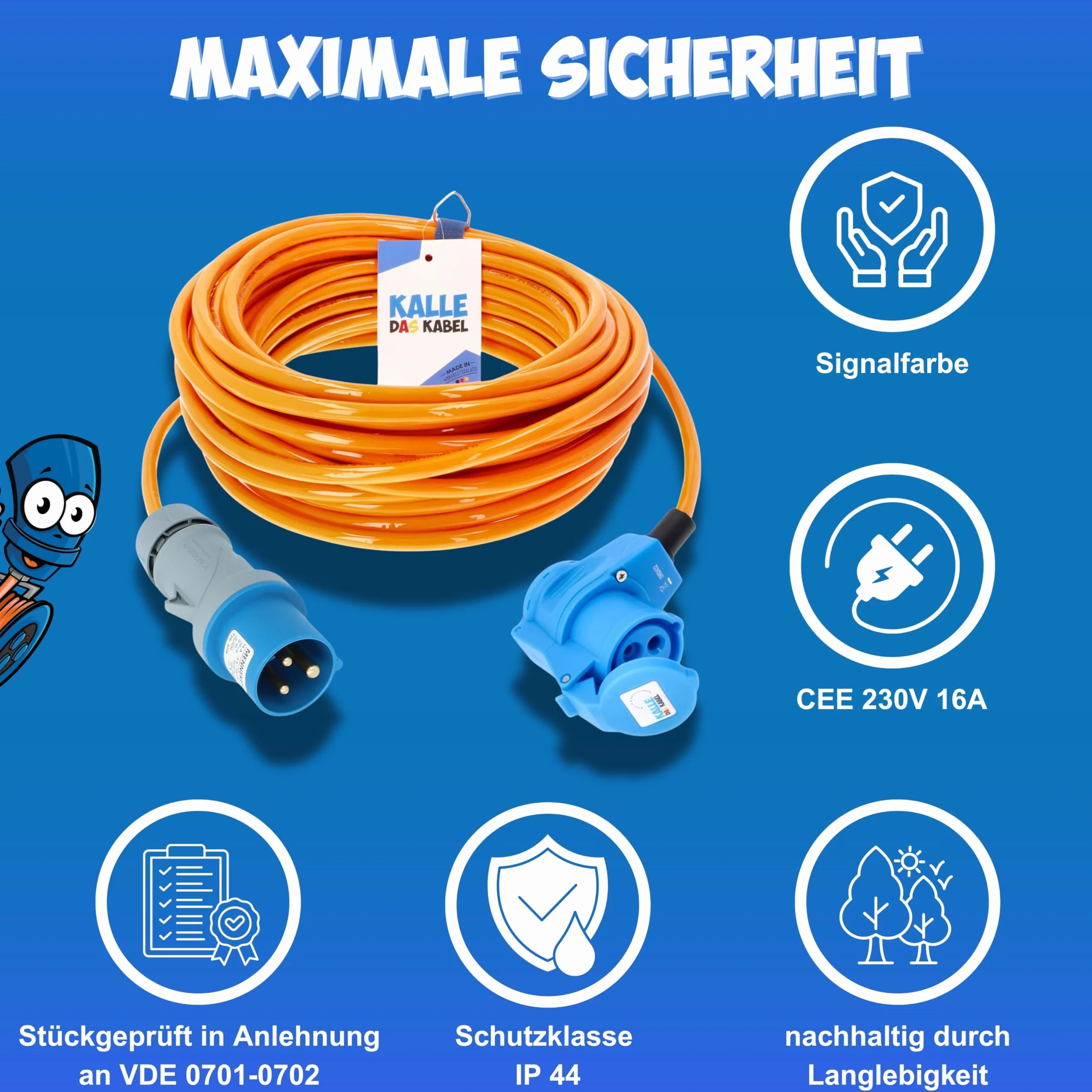 KALLE Blue Signal przed?u?acz CEE 2,5 mm² k?t przemys?owy budownictwo Boot Womo Camping pe?ne przewodnictwo premium z 15 lat gwarancji 15 metrów