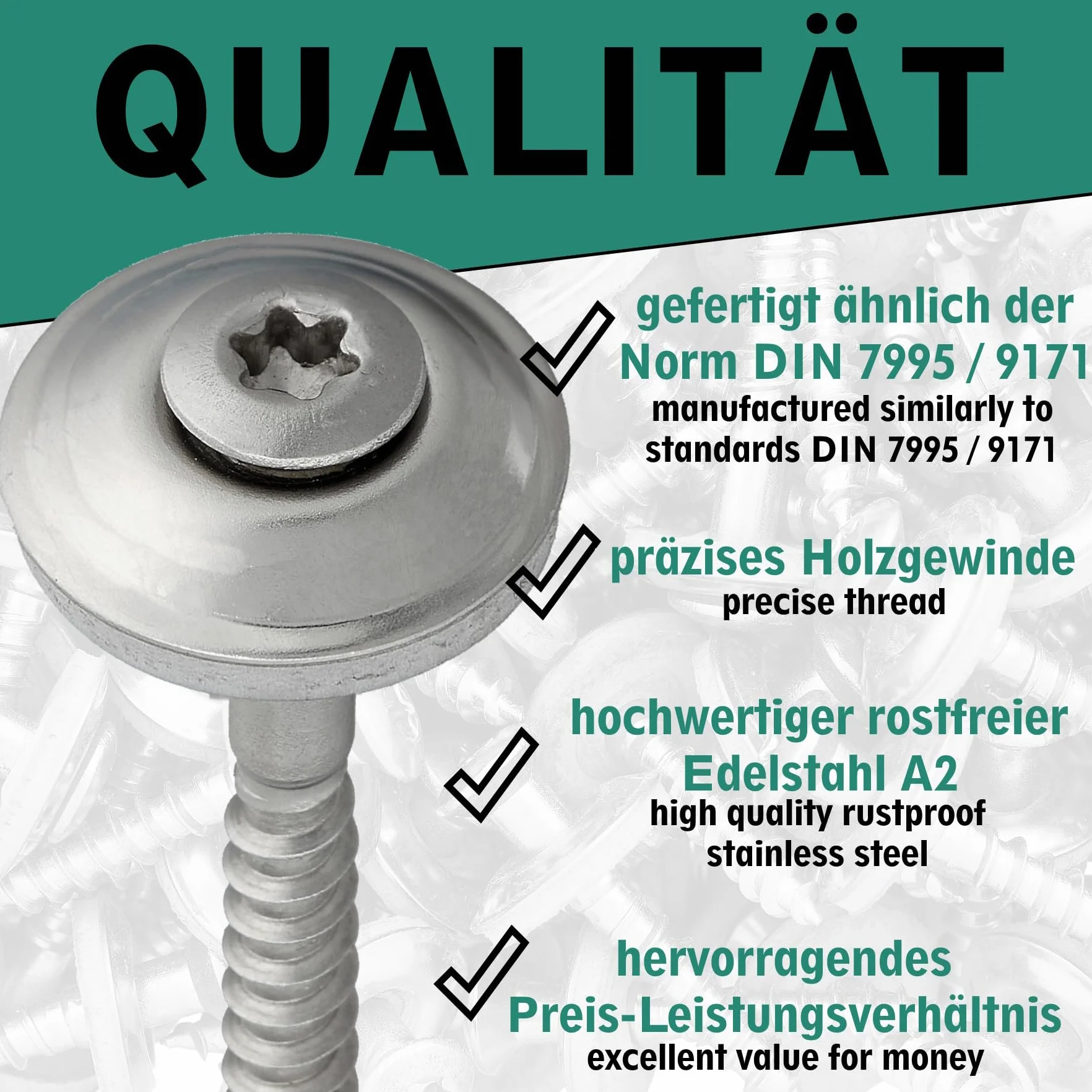 Śruby blacharskie z podkładką uszczelniającą EPDM (20 mm) i napędem Torx / TX20 | Stal szlachetna A2 | Podobne do DIN 7995/DIN 9171 | Śruba do blachy trapezowej | Śruba blacharska (4,5 x 60 mm, 100