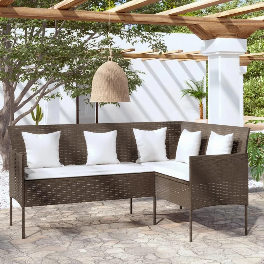 vidaXL Sofa w kształcie litery L, z poduszkami, polirattan, brązowa