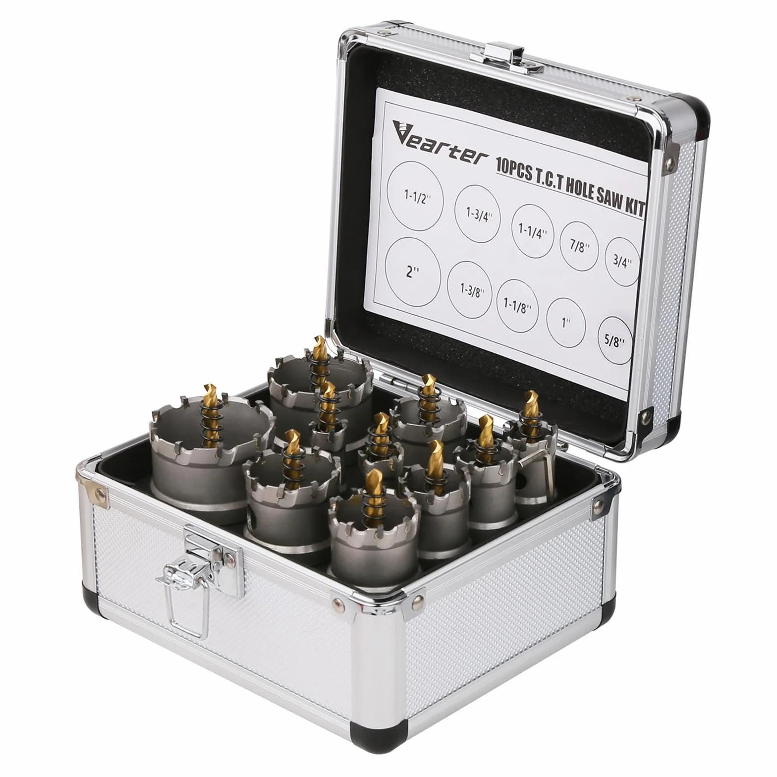 TCT Zestaw pił otworowych do metalu twardego, 5/8"-2", 10 wierteł z węglików spiekanych z wiertarką pilotażową, do stali nierdzewnej, żelaza, aluminium, stopów, tworzyw sztucznych itp.