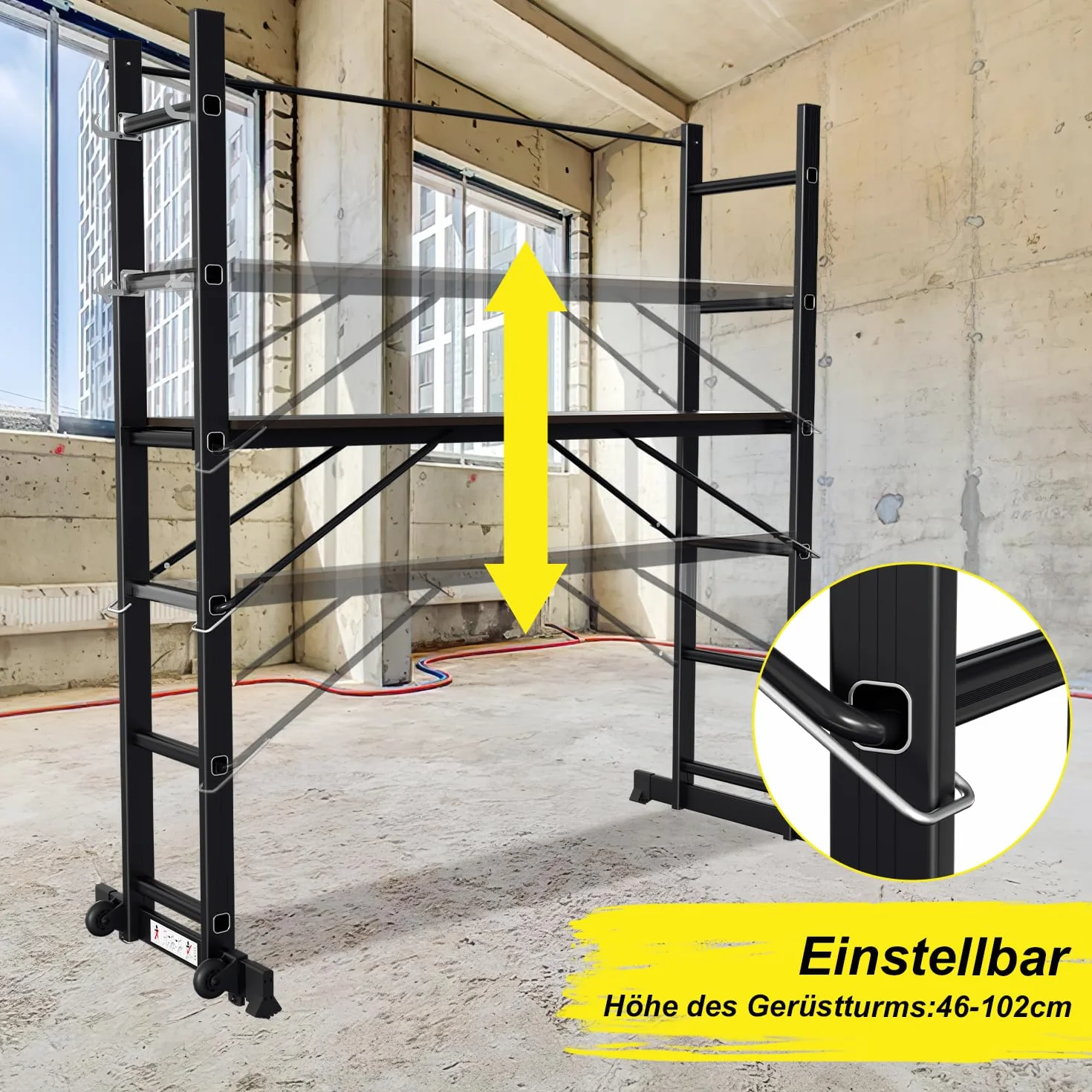 Gimisgu Rusztowanie, aluminiowa drabina wielofunkcyjna 4 w 1, 6 + 6 stopni, mobilna drabina wielofunkcyjna z platformą i 2 kółkami, rusztowanie robocze, platforma robocza, obciążenie do maks. 150 kg,