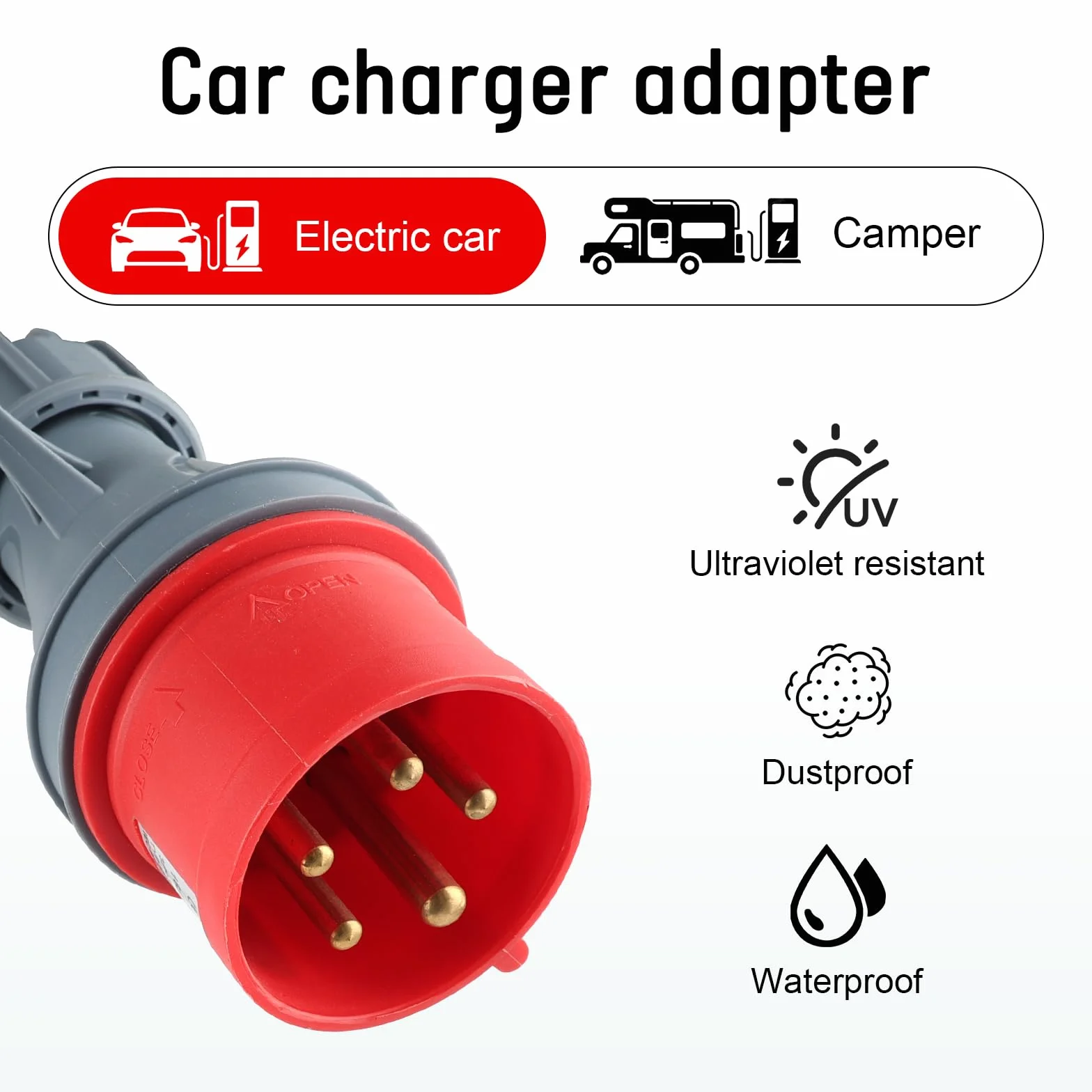 CEE Adapter rozdzielacz prądu 400 V, 16 A, wtyczka na 3 x 230 V, przedłużacz, kabel przedłużający, kempingowy przewód adaptera CEE z pokrywą na zawiasach i wtyczką z zestykiem ochronnym