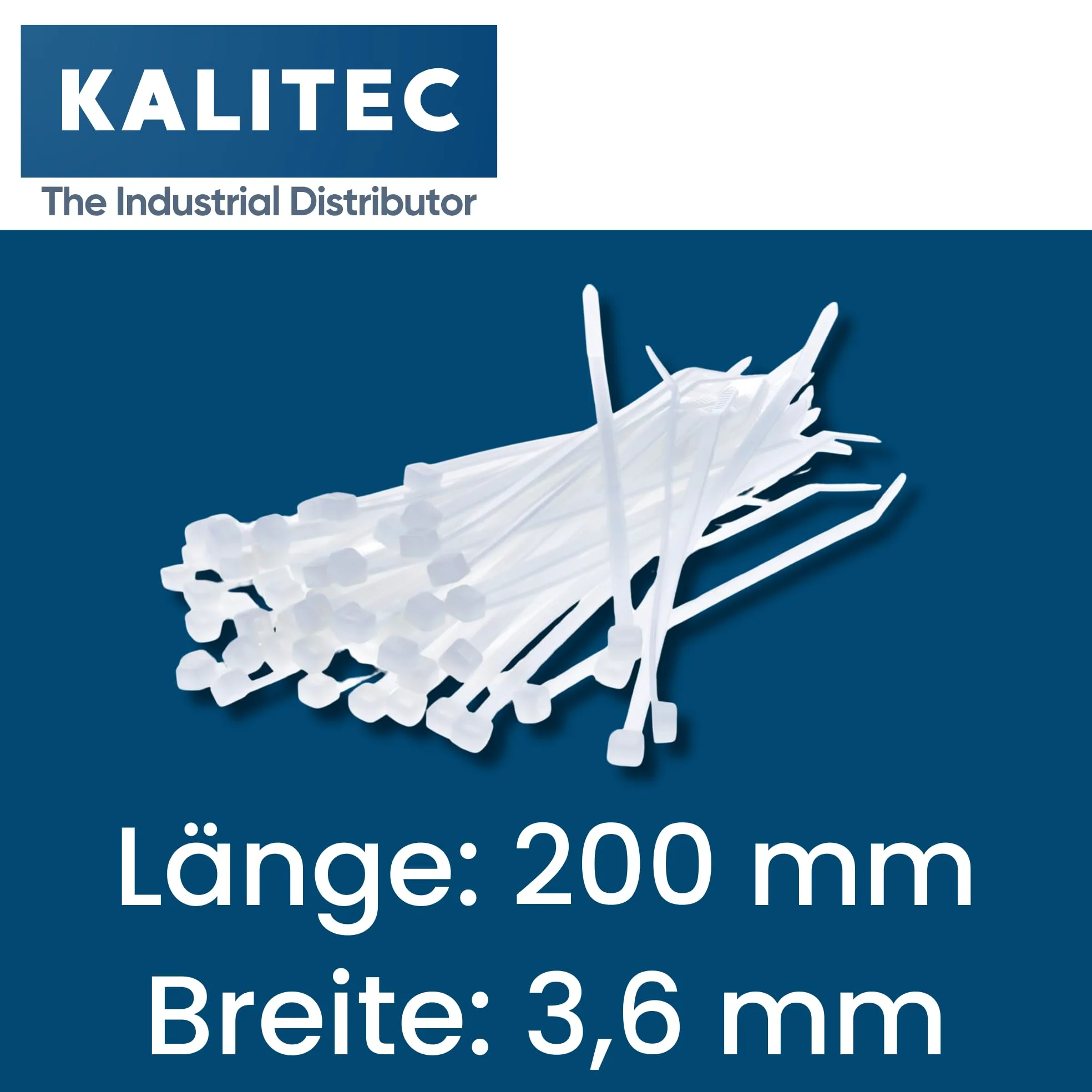 Kalitec 1000x Opaski Kablowe 200 x 3,6 mm, Białe Przezroczyste Trytytki | Wytrzymały poliamid PA 6.6, odporność na promieniowanie UV, do 8 kg obciążenia, zakres temperatur od -45 do 85 stopni