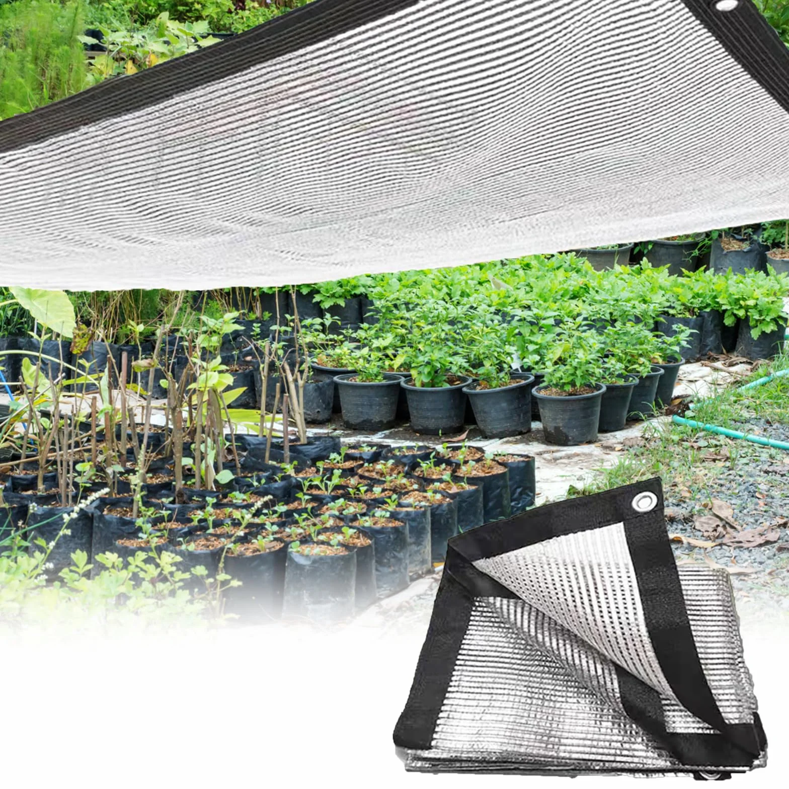 BeGrit Aluminiowa tkanina zacieniająca 2 x 2 m zewnętrzna odblaskowa siatka przeciwsłoneczna 55% odblaskowa osłona przeciwsłoneczna z oczkami oddychająca siatka przeciwsłoneczna do samochodu, ogrodu,