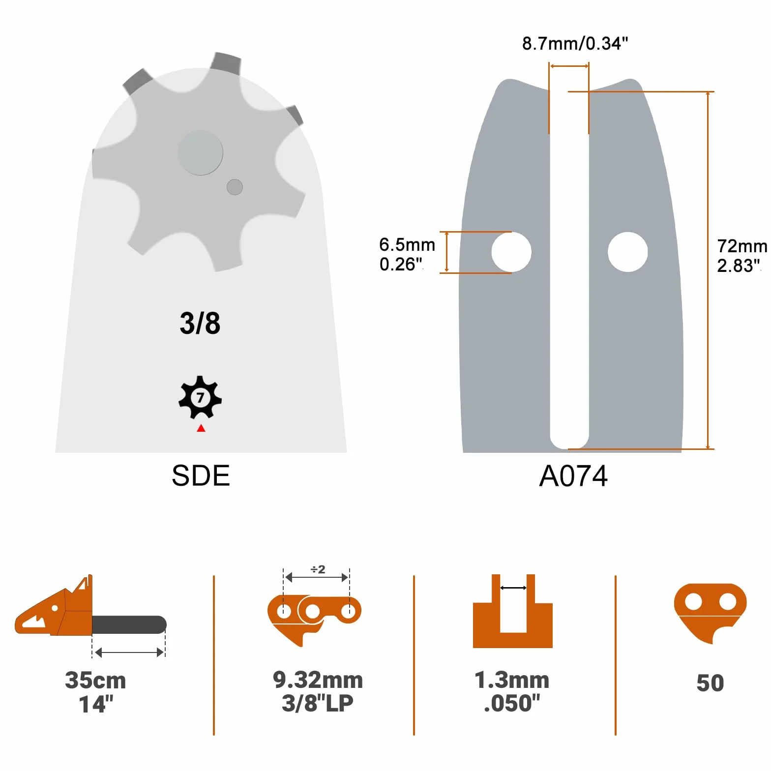 SAVIOR 2-pak MS180 łańcuchy do piły z 35 cm zabezpieczeniem miecza i miecza, zamiennik do Stihl 30050004809, łańcuch zapasowy 3/8" LP 1,3 mm 50 TG do MS181 MS210 MS230 MS231 i wielu innych