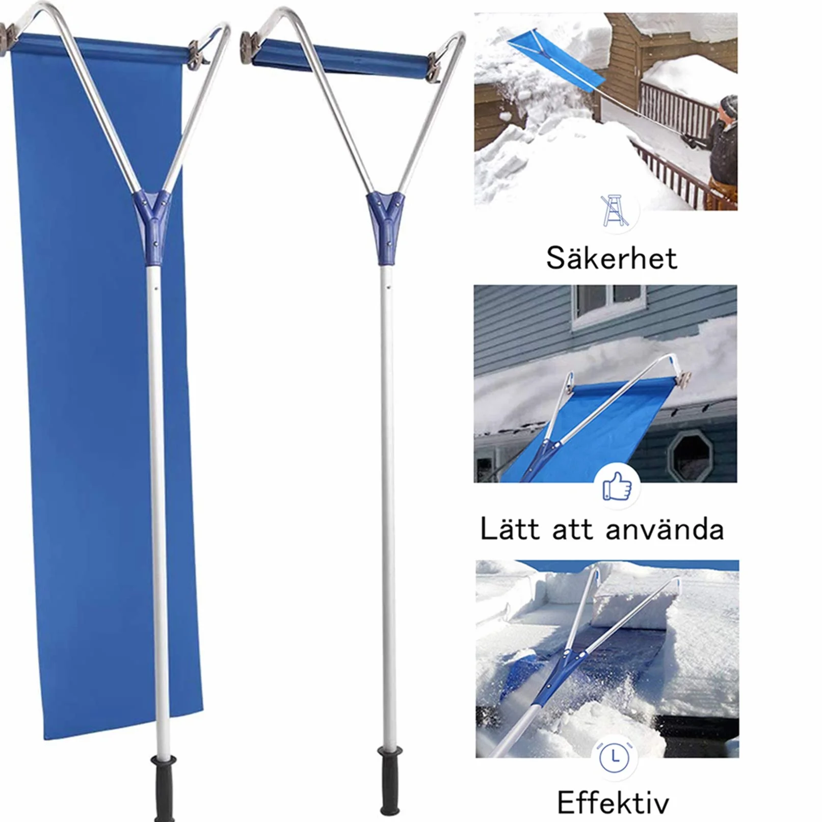 Sufit Łopata do śniegu Rake Oxford Cloth Slide z teleskopowym słupkiem Garden Roof Snow Removal Tool, niebieska