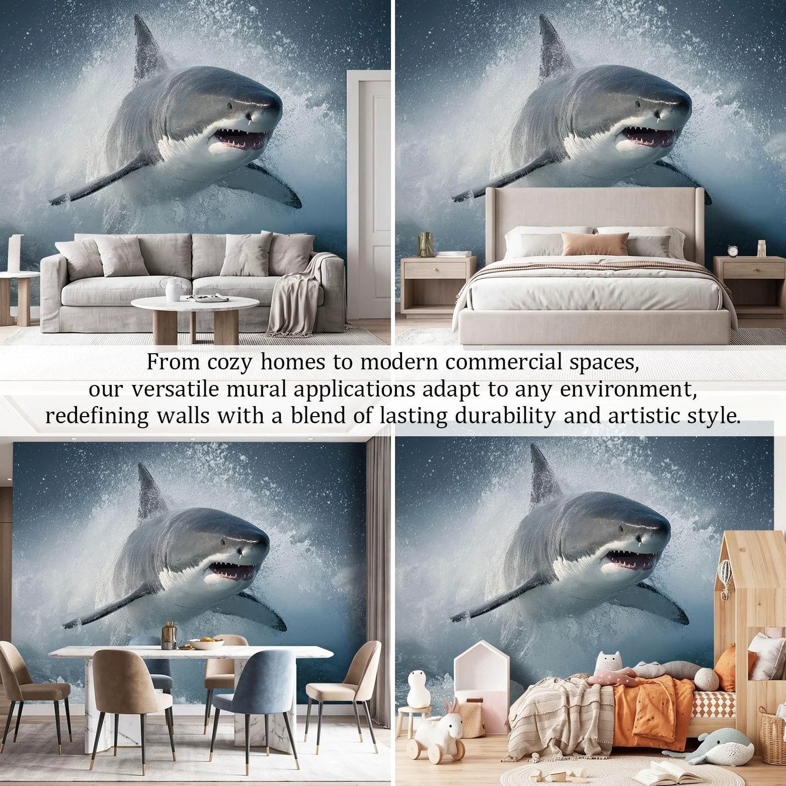 Nowoczesna fototapeta z motywem oceanu, 350 szer. x 256 cm, trwała zwierzę fala oceaniczna pianka rekin, sztuka ścienna do salonu, biura, przedszkola, pokoju zabaw, odporna na rozdarcie