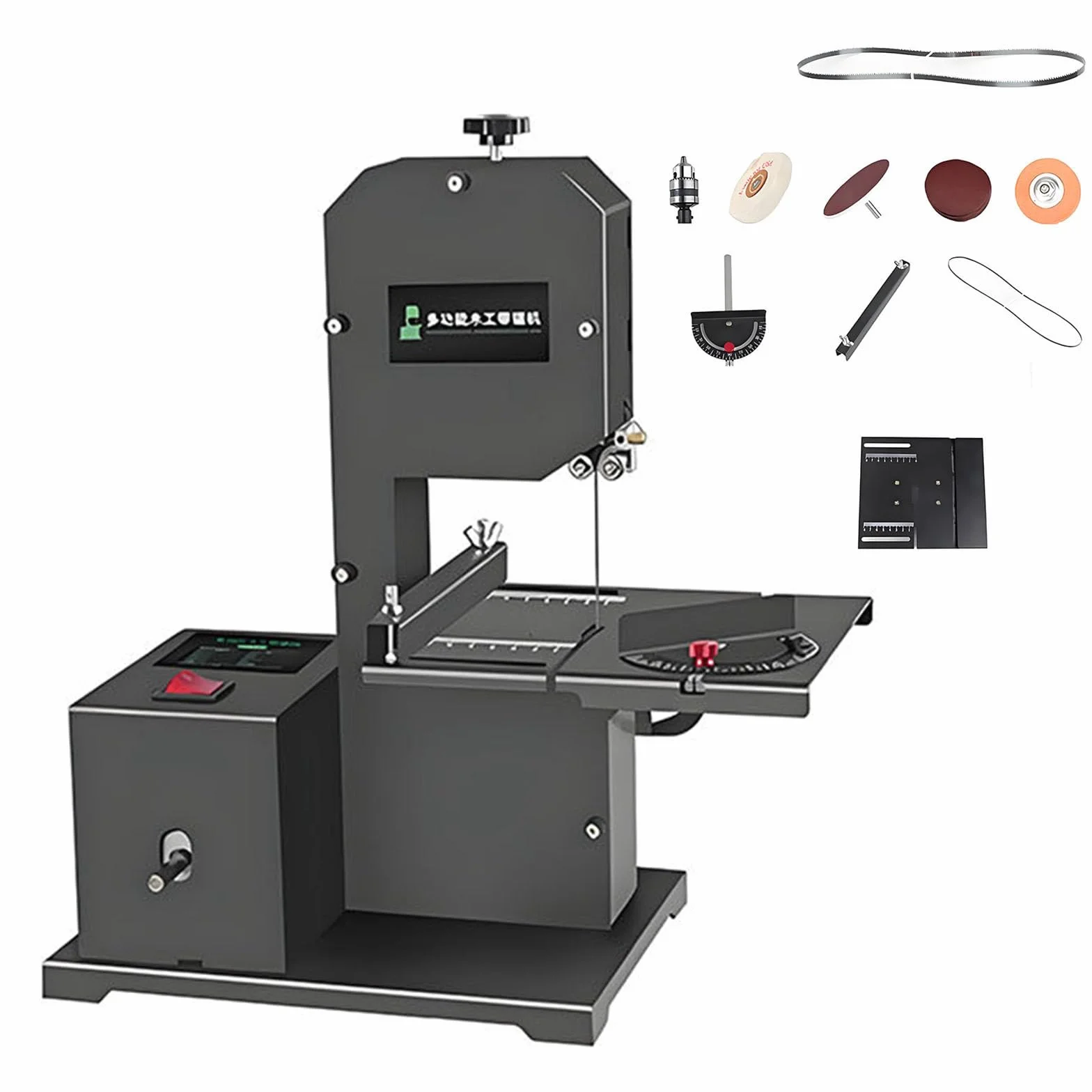 Piła Taśmowa Stołowa DIY O Mocy 800W,Głębokość Cięcia Drewna I Akrylu 70 Mm,Prześwit 90 Mm,Cięcie Pod Kątem 0–45°,Kompaktowa Konstrukcja (460 X 350 X 275 Mm),W Zestawie 2 Ostrza