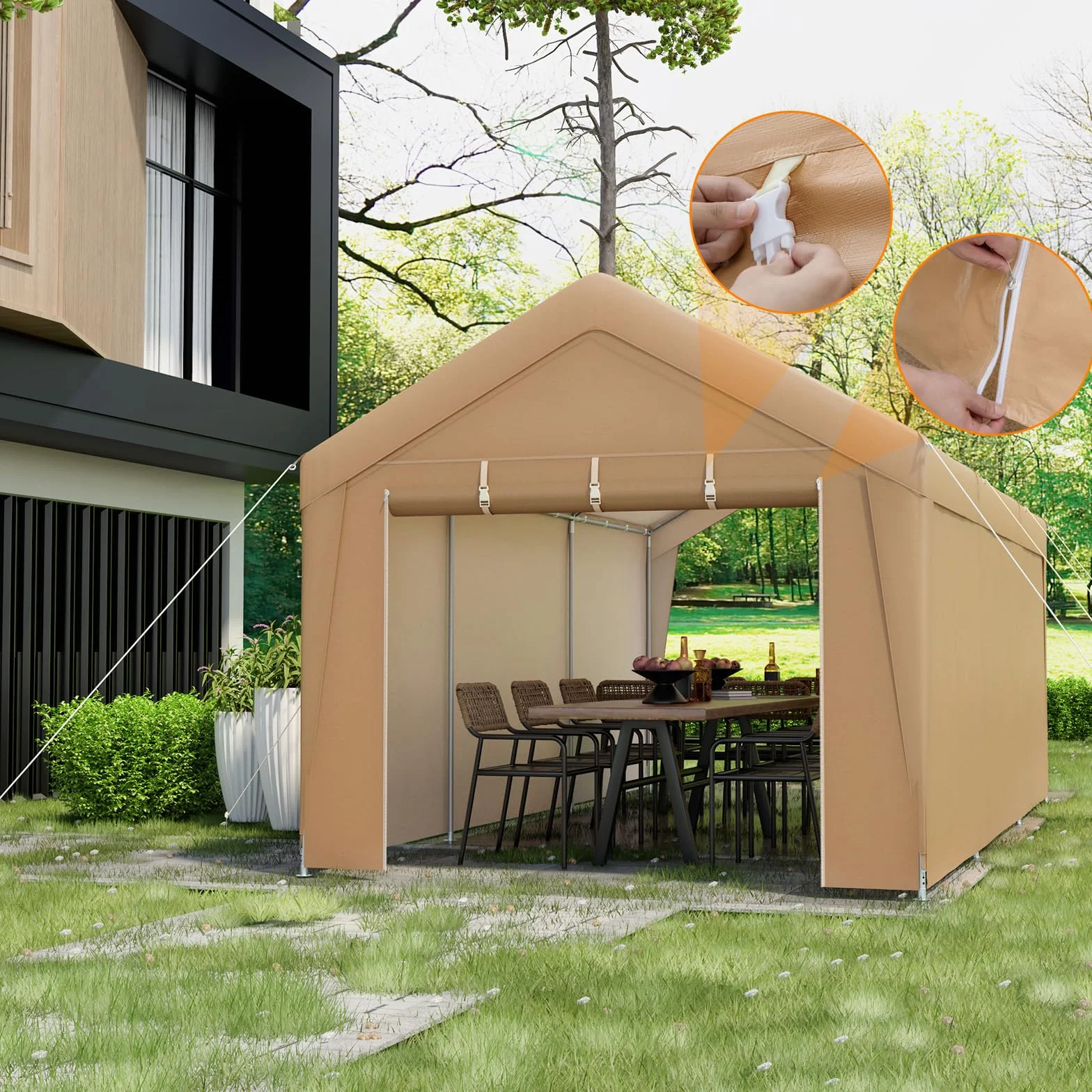 COSTWAY Garaż namiotowy, wymiary: 301 x 600 x 285 cm, przenośny namiot garażowy z ocynkowaną metalową ramą i osłoną odporną na warunki atmosferyczne, stojak samochodowy do samochodów osobowych, łodzi