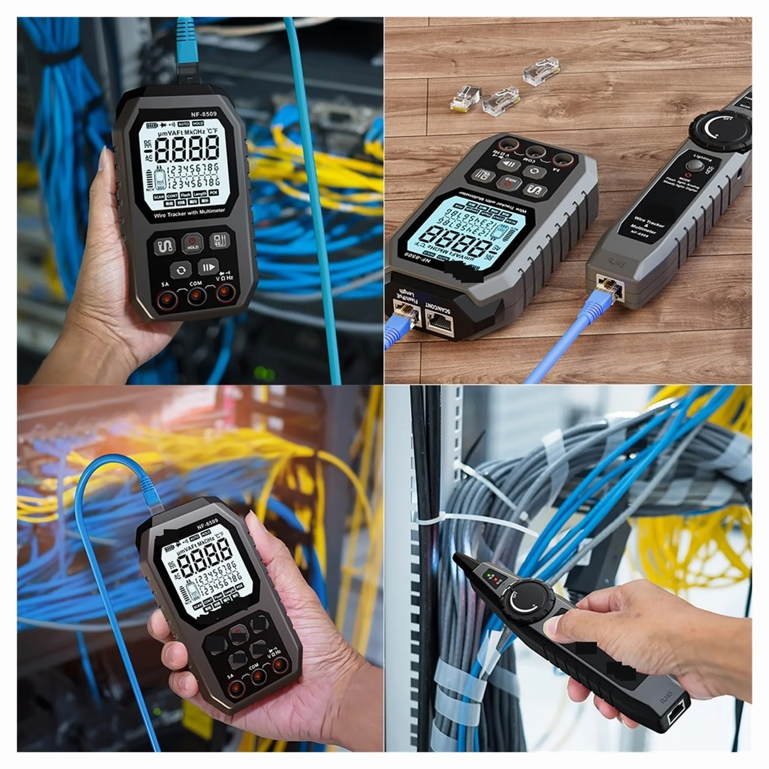 Tester Kabli Sieciowych 2 W 1 Multimetr Rezystancja Napięcia Prądu Wyszukiwarka Kabli Do Testu POE NCV AC DC LCD Wire Tracke