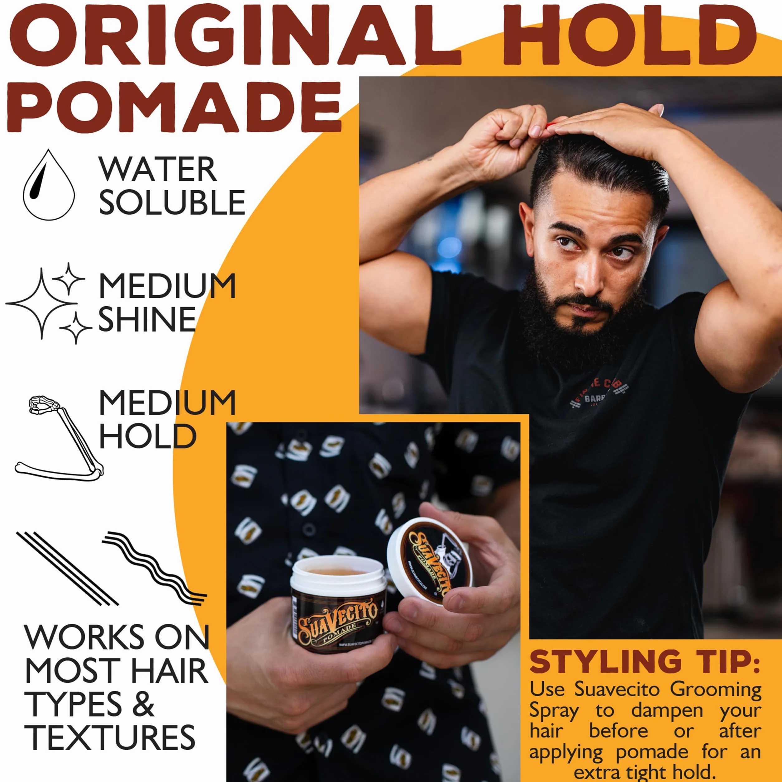 Suavecito Pomade Original Hold, Medium Hold Hair Pomade For Men, Medium Shine Water Based Wax, 4oz/113g