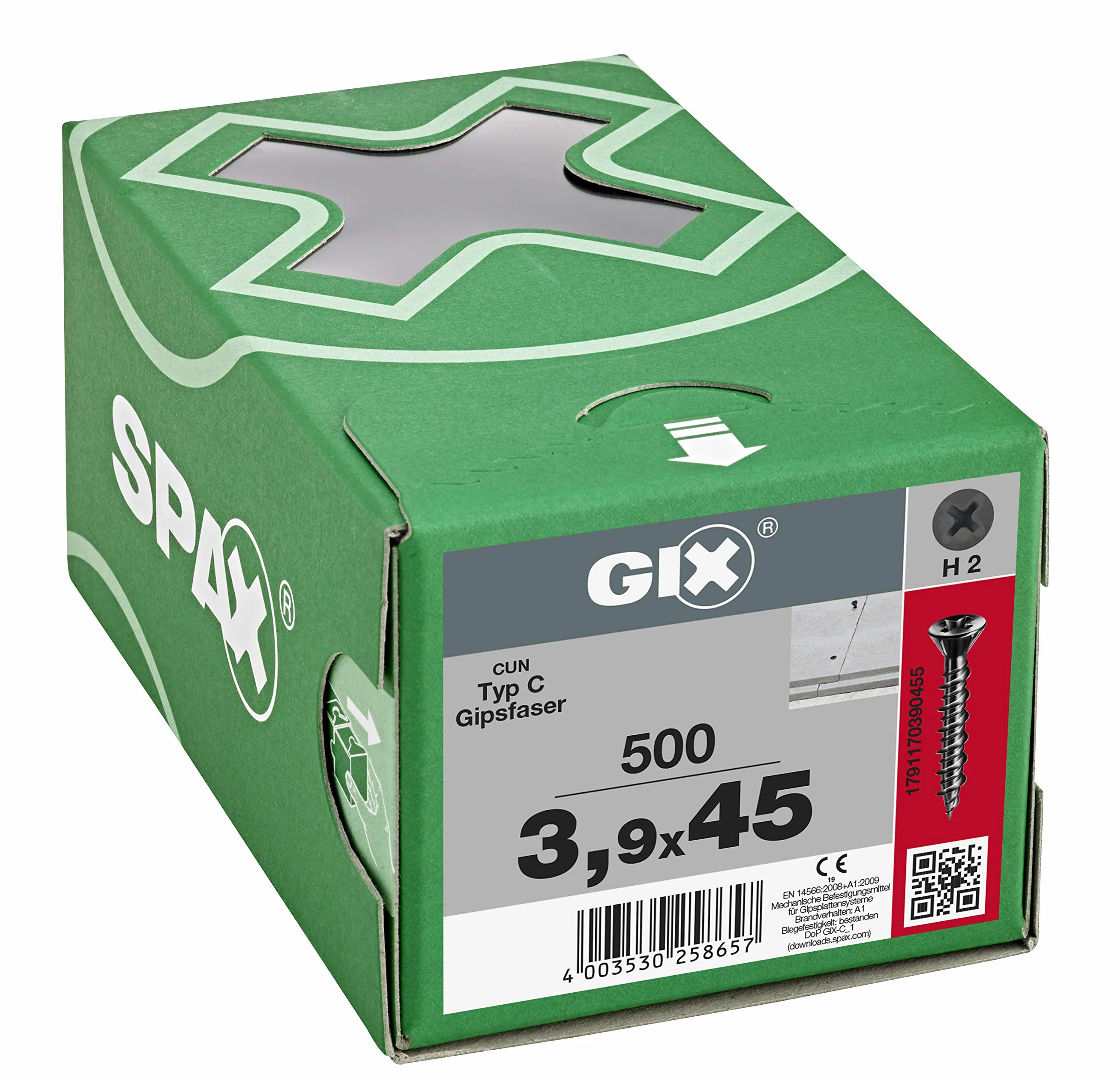 SPAX GIX-C wkręty do szybkiego montażu 3,9 x 45 mm gwint HiLo, 500 sztuk, mała głowica frezująca, rowek krzyżowy H2, śruby do płyt gipsowych i elementów suchych jastrychów – 1791170390455