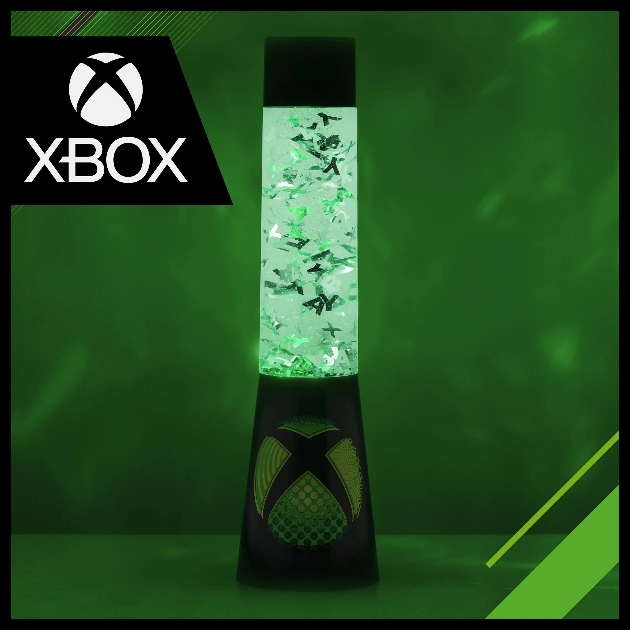 Paladone | Xbox Glitter Liquid Mood Light z pływającymi kontrolerami i ikonami | Oficjalnie licencjonowane produkty Microsoft Xbox | Lampa lawowa | Lampka nocna | Lampa biurkowa | Lampka nocna |