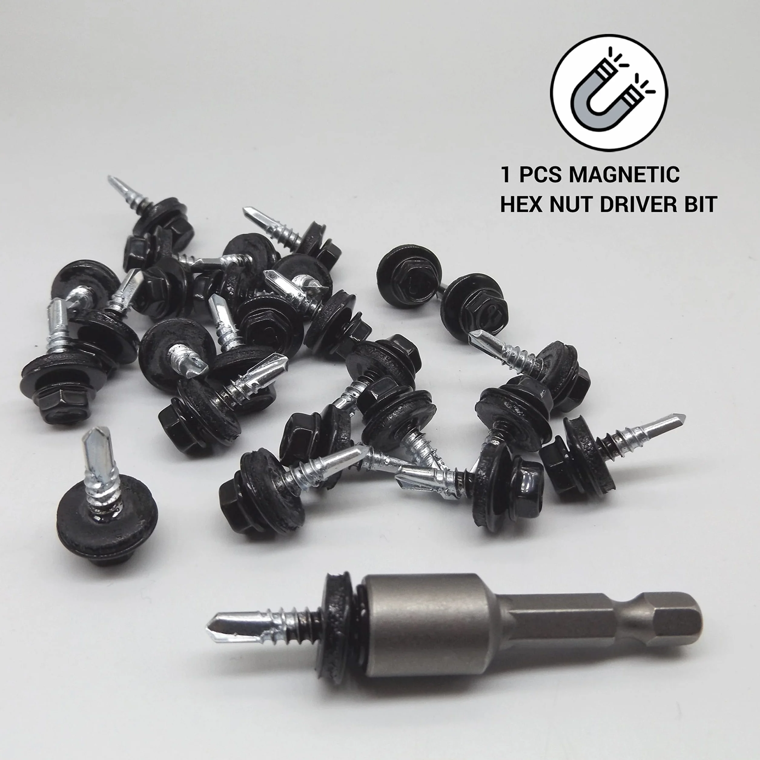 (300 sztuk) Śruby do dachów metalowych, 4,8 x 19 mm śruby samowiercające z podkładkami EPDM, lakierowana głowica podkładki, śruba z blachy metalowej (300, RAL 9005)