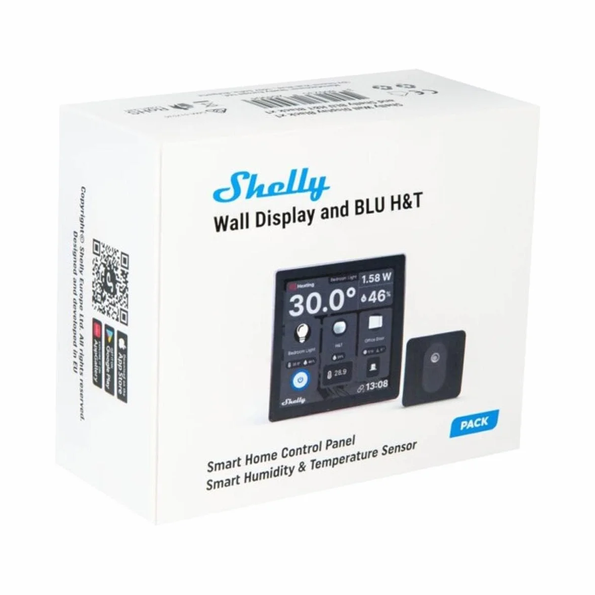 Shelly Wall Display Czarny + BLU H&T Czarny (Bundle) – Inteligentny dom, panel sterowania, czujnik temperatury i wilgotności Bluetooth, klasa IP54, darmowa historia danych, brak potrzeby hub