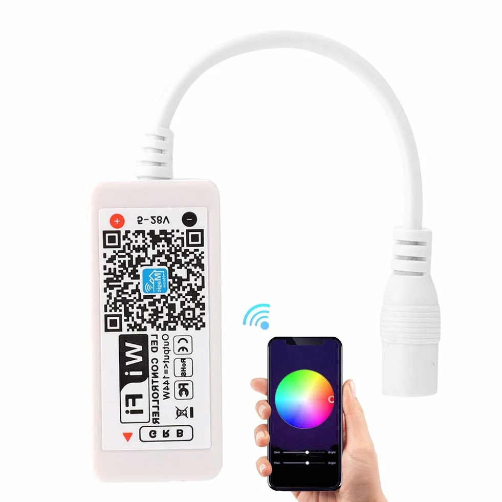 Kontroler LED WiFi, listwa świetlna RGB, sterowanie za pomocą aplikacji, zasięg 30 m, kompatybilny z systemem Android 4.3/iOS 7.0, inteligentne oświetlenie domu na imprezę, randkę, do kina domowego
