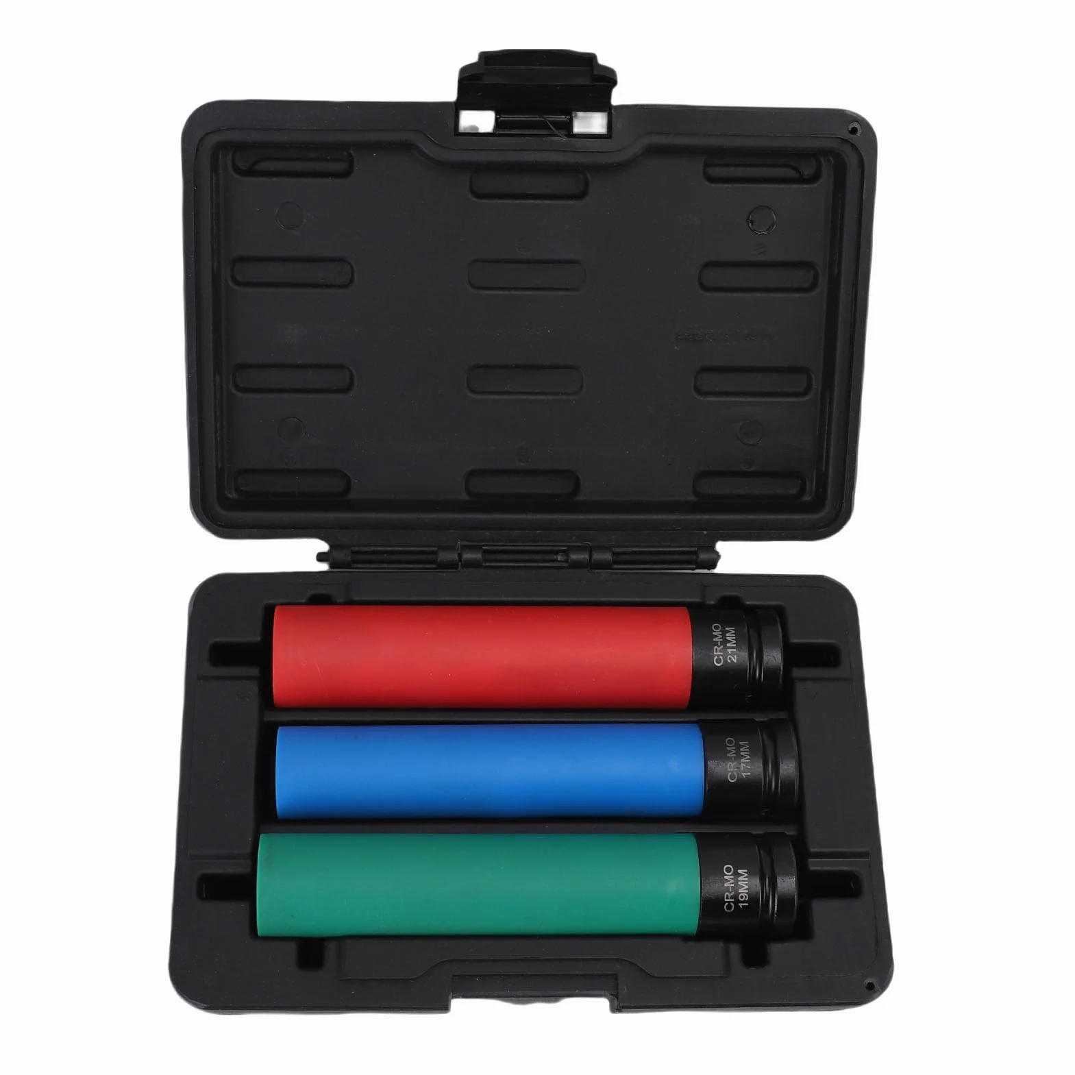 Generic Zestaw 3 nasadek udarowych 1/2 cala, 17 mm, 19 mm, 21 mm, metryczne nasadki do nakrętek kół ze stali CrMo o cienkich ściankach, z kolorowymi osłonami ochronnymi