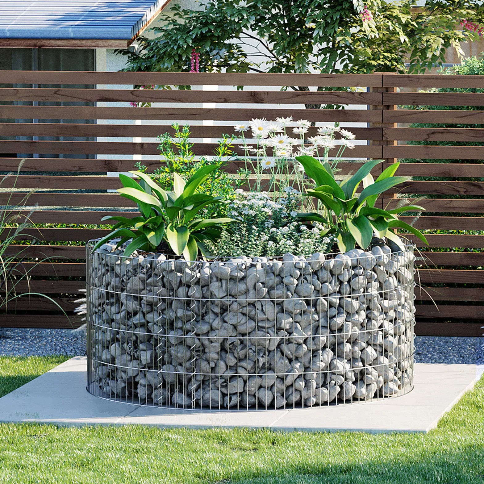 SONGMICS gabion okrągły kosz gabionowy 90x40 cm siatka 2,5x10 cm stal ocynkowana srebrny GGB479