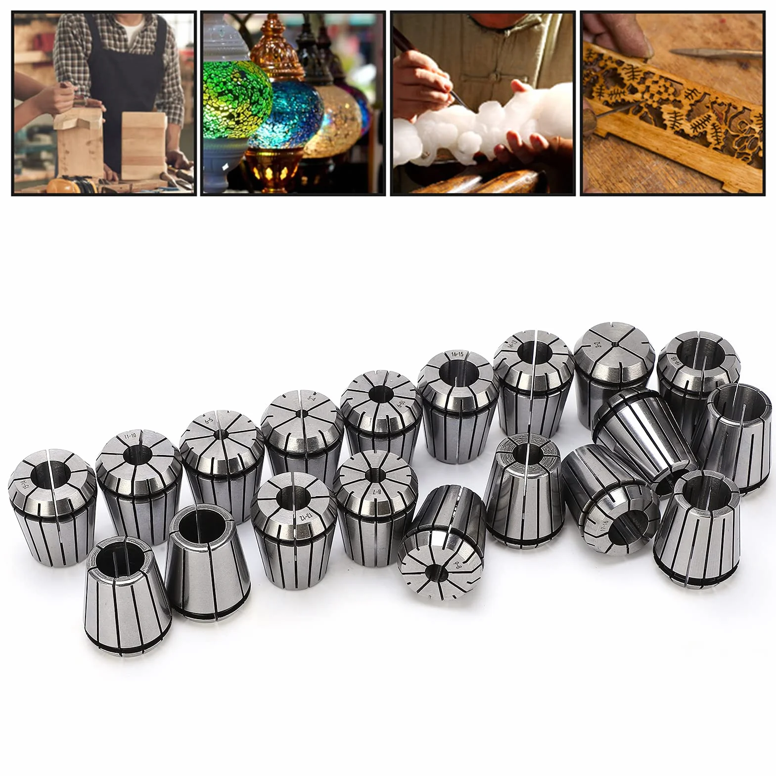 ER32 zestaw tulei zaciskowych, 19-częściowy, tuleje zaciskowe sprężynowe 2-20 mm ze stali węglowej, do grawerowania CNC, frezarki, uchwytu narzędziowego