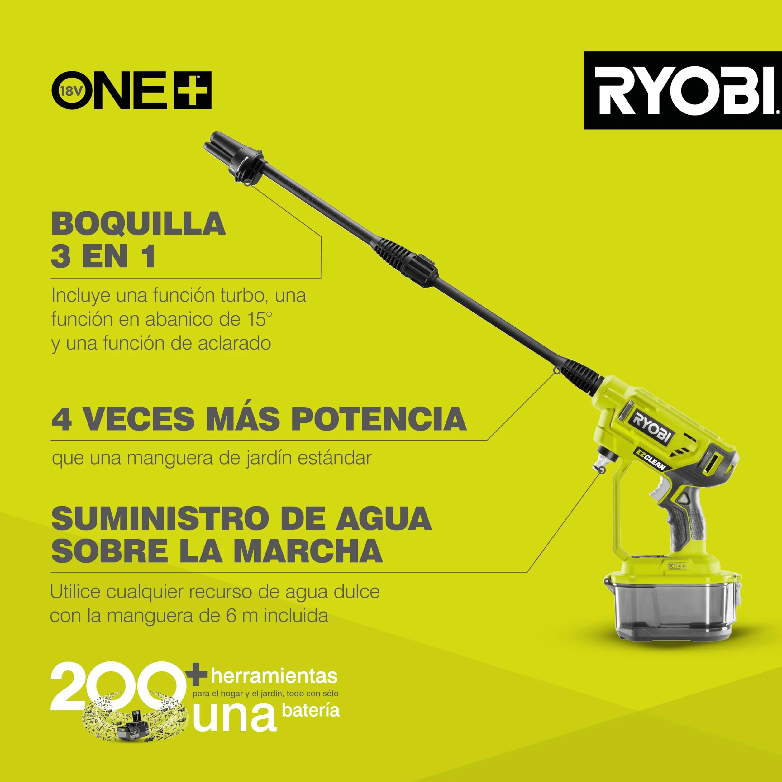Ryobi RY18PW22A-0 Myjka Środkowego Ciśnienia 18V Akumulatorowa Dysza Turbo