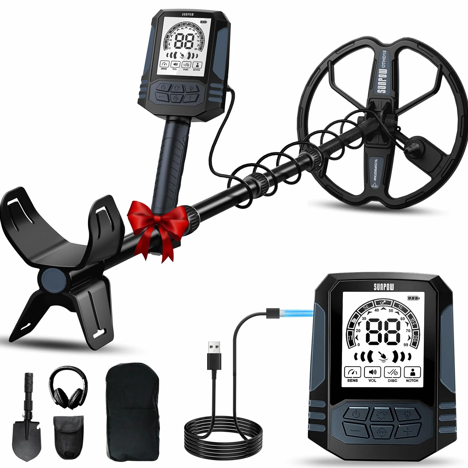 SUNPOW wykrywacz metali 11" Dual-D cewka lit-akumulator 35h IP68 wodoodporny 7-metal ID