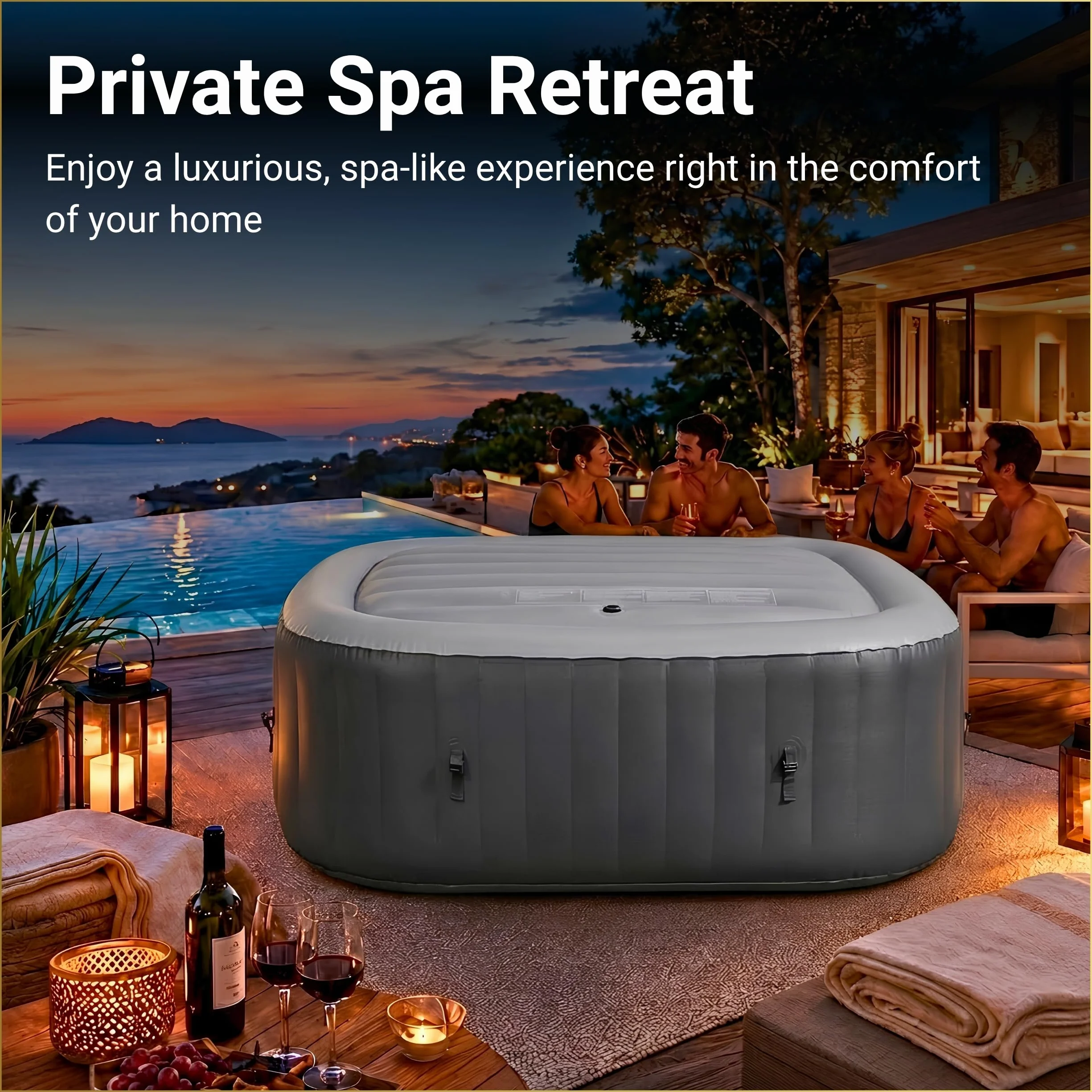 Nadmuchiwana pokrywa kwadratowa do jacuzzi 145 cm, szara, izolacja cieplna, przeciwdeszczowa