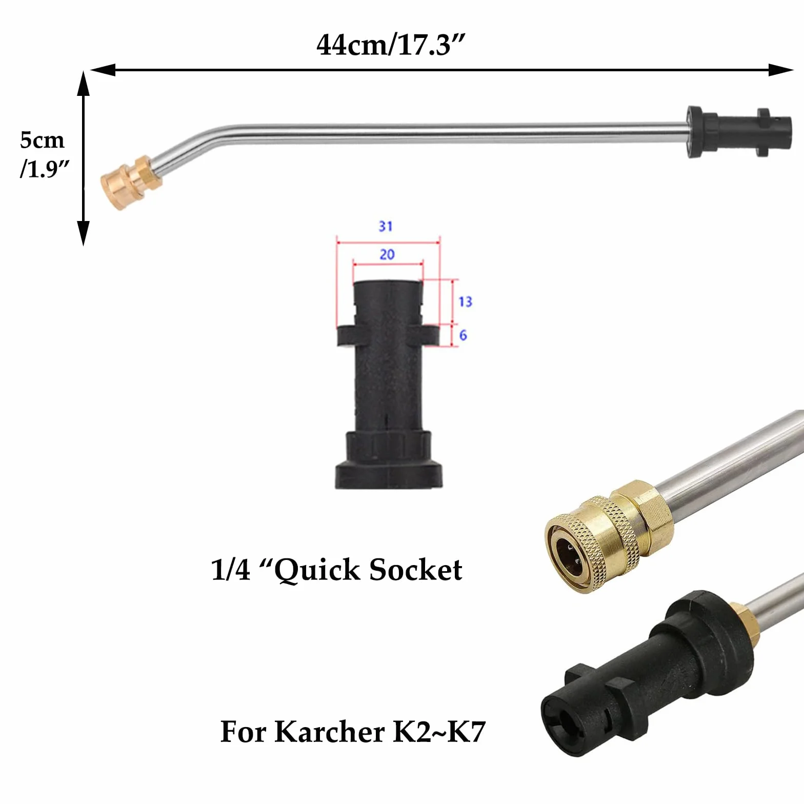 Przedłużka lancy do Karcher K2-K7 30 cm 5 dysz natryskowych zakrzywione pręty 30°