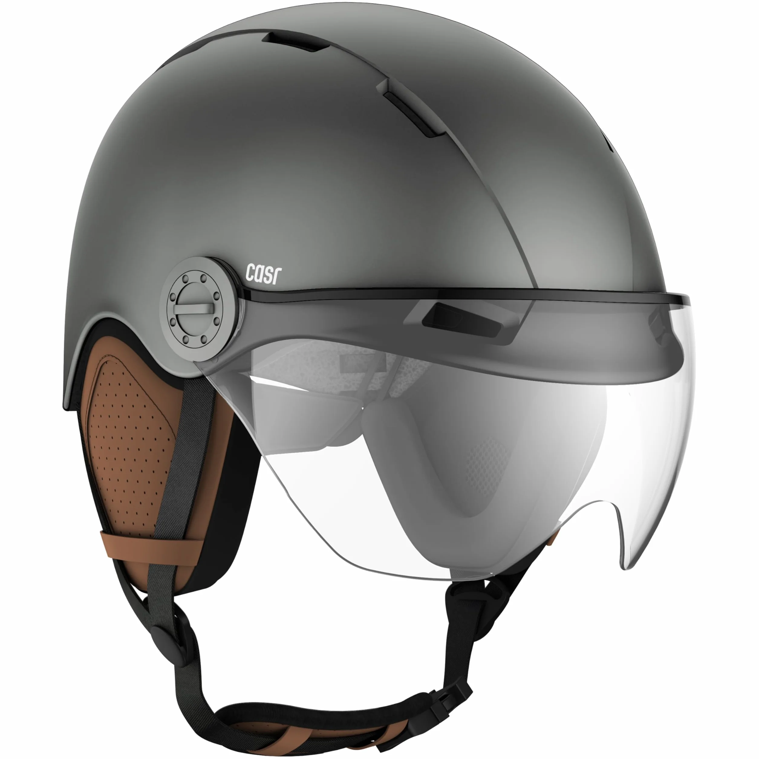 CASR Styl - Kask miejski Lifestyle na rower i hulajnogę elektryczną, przezroczysty daszek i zdejmowane nauszniki - optymalny komfort dla mężczyzn i kobiet - szary, rozmiar L
