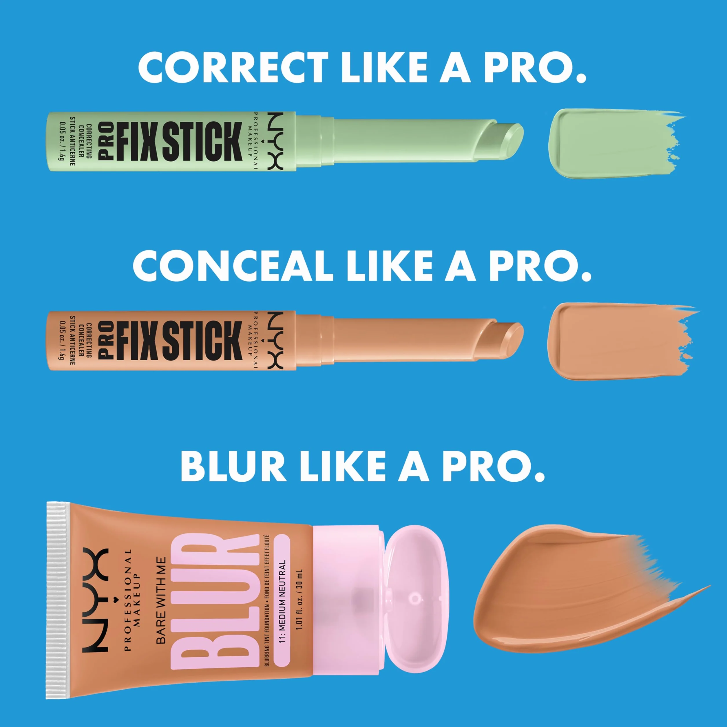 NYX Professional Makeup Korektor w sztyfcie, zakrywa niedoskonałości, ciemne plamy i przebarwienia, strój 12H, wegański, pro fix Stick, odcień : Naturalny