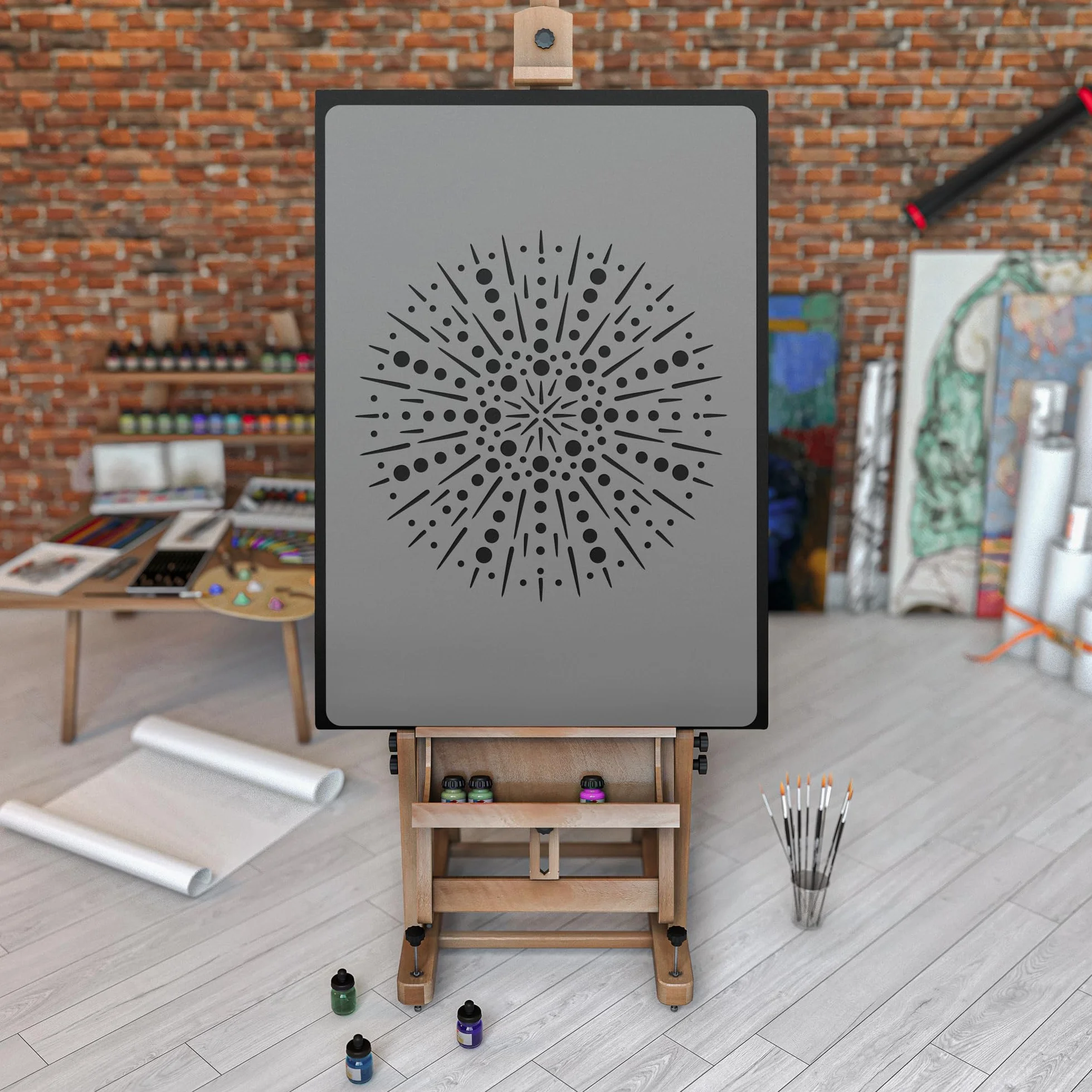NAKLEO Mandala Szablon Malarski do Malowania Ścian Duży, 107 cm Kropka Koło Fajerwerki Geometryczny, Wielorazowy Wielokrotny Plastik, Wzór DIY Dom Dekoracje, Papier Ściany Tkaniny Drewno Meble