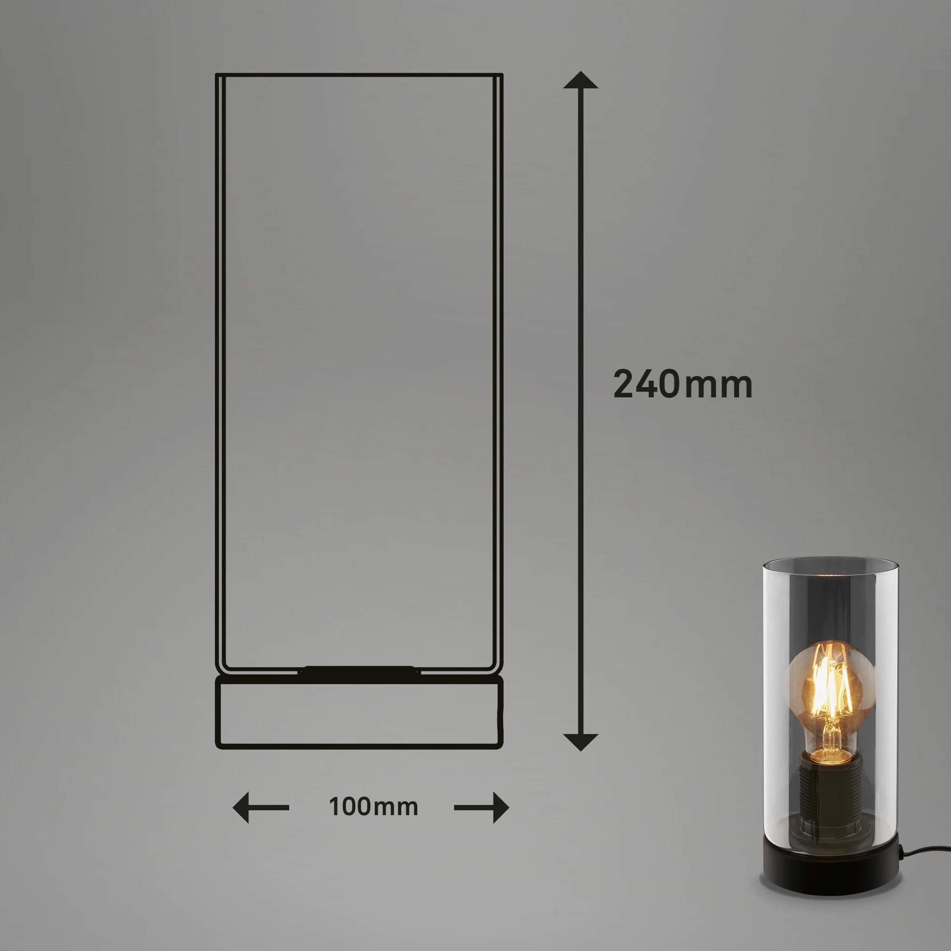 BRILONER - Lampka nocna, szkło dymne, przełącznik przewodowy lampa biurkowa, lampa stołowa E27 do domowego biura, lampka do czytania, czarna