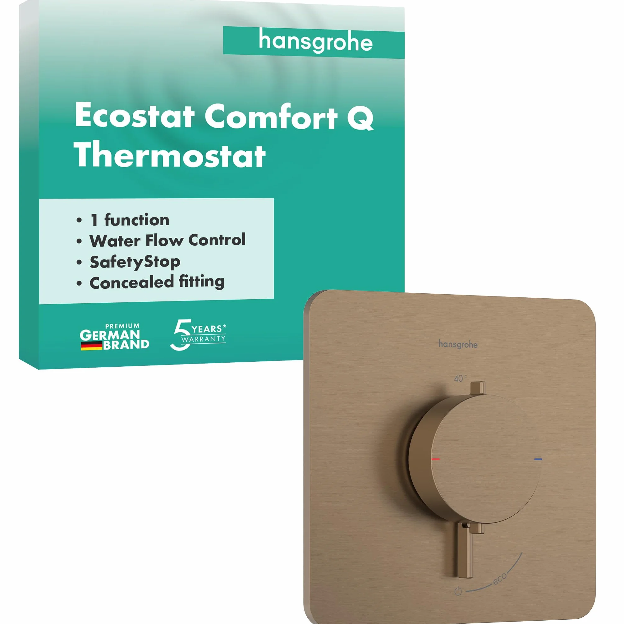 hansgrohe Ecostat Comfort Q - termostat prysznicowy podtynkowy, armatura prysznicowa z blokadą bezpieczeństwa (SafetyStop) w temperaturze 40°C, termostat do prysznica, bateria mieszająca dla 1