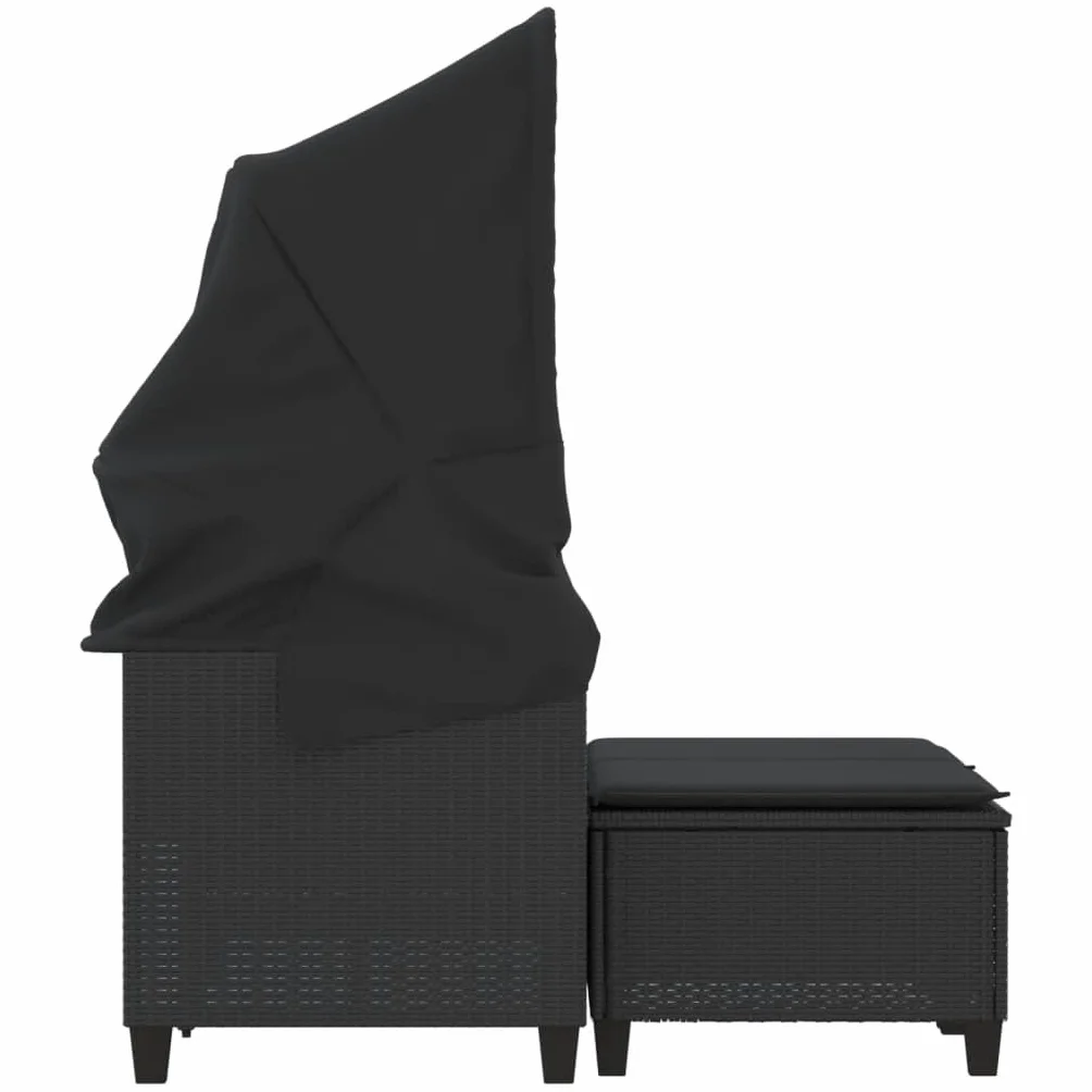 vidaXL 2-os. sofa ogrodowa z daszkiem i podnóżkami, czarna, rattan PE