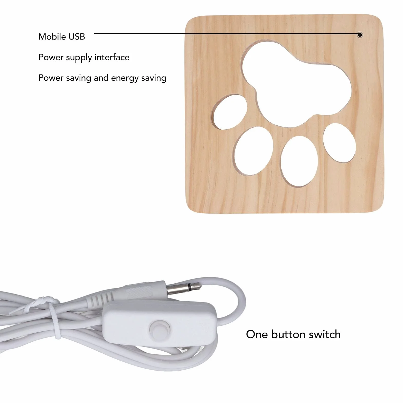 Lampka nocna LED kocia łapa drewniana lampa stołowa Zasilanie USB 3D Kreatywna lampa biurkowa Wydrążona łapa dla psa Projekt Ochrona oczu Lampka nocna do sypialni Prezent Walentynki