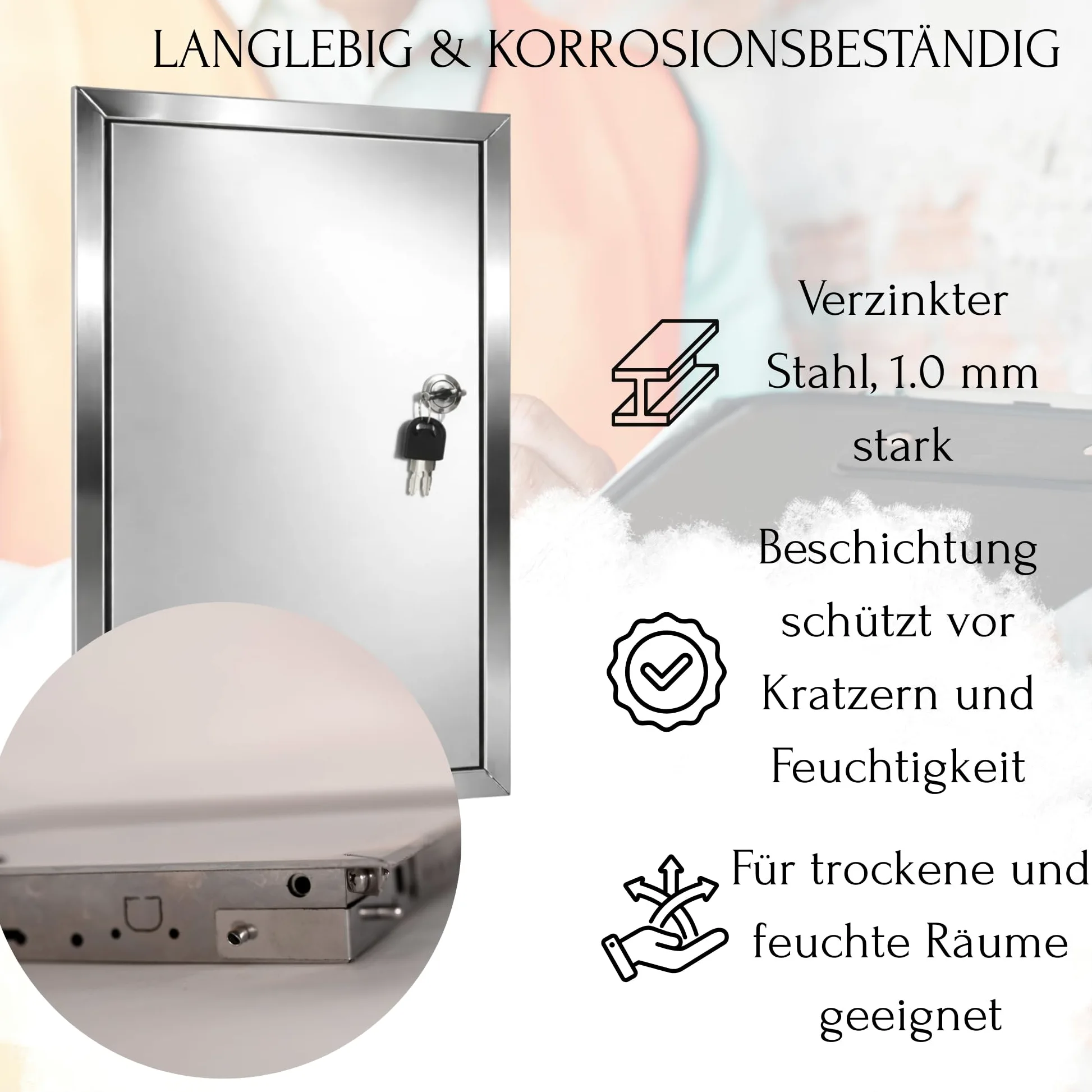 TMALASER Drzwi rewizyjne metalowe 80 x 80 cm Stal nierdzewna – klapa rewizyjna INOX 800 x 800 mm, zamek z kluczem - drzwi inspekcyjne do ścian karton-gips