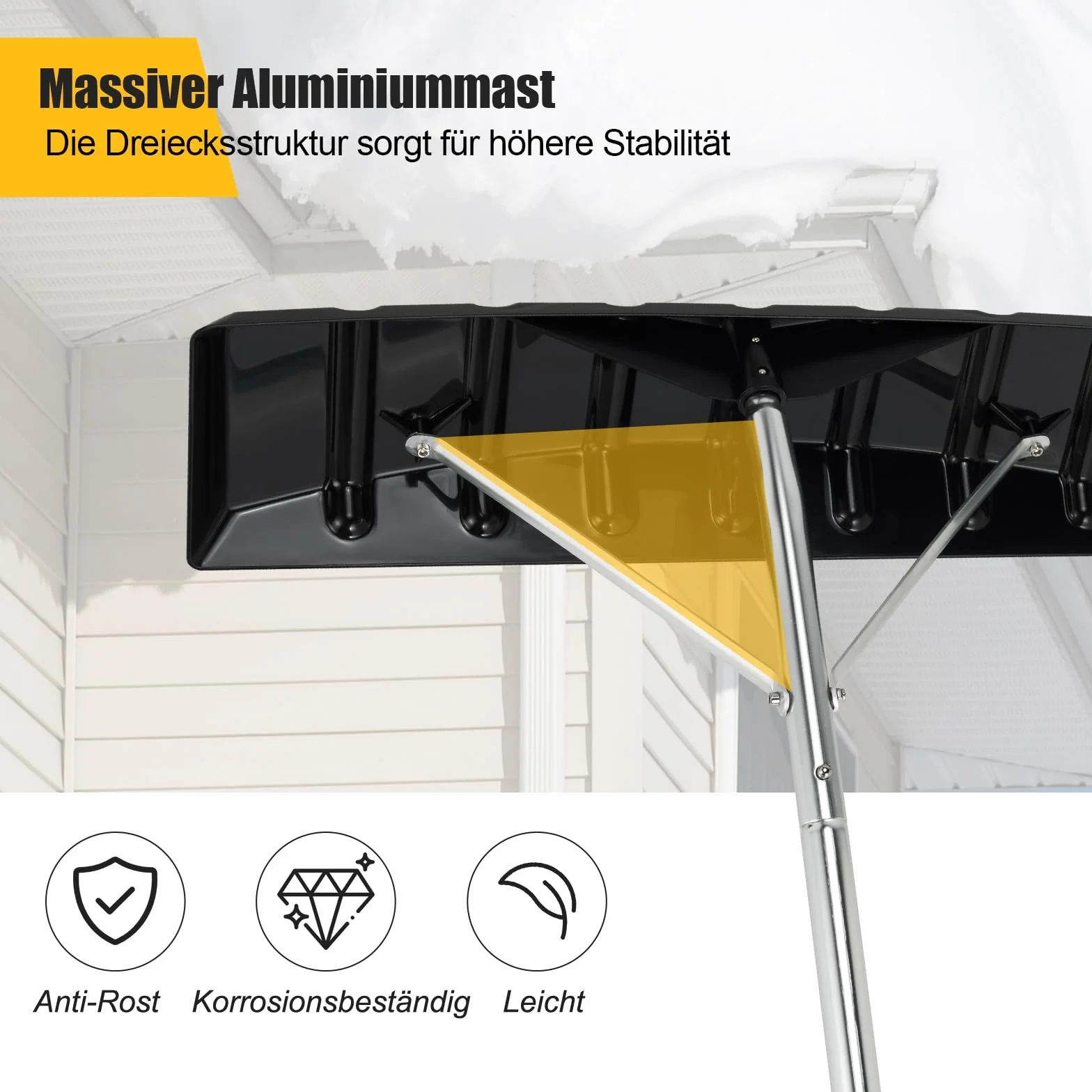 COSTWAY szufla do śniegu na dach, zakres regulacji 148-608 cm, odśnieżarka aluminiowa, szufla dachowa z antypoślizgowym uchwytem i plastikowym ostrzem, szufla do śniegu, odśnieżarka dachowa do