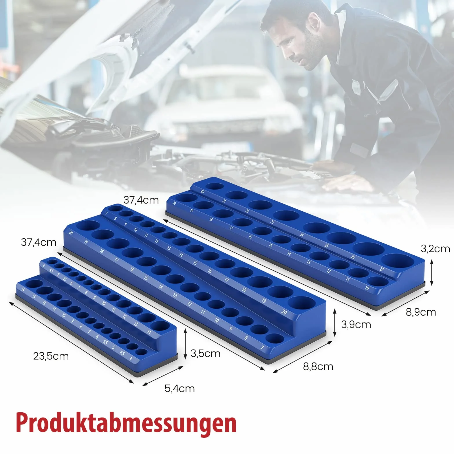 COSTWAY 6 szt. magnetyczny uchwyt na klucze nasadowe, 1/2", 3/8" i 1/4", szyna nasadzana do kluczy nasadowych, zestaw kluczy nasadowych uchwyt szyny, czerwony w calach (SAE), niebieski w mm (metryczny