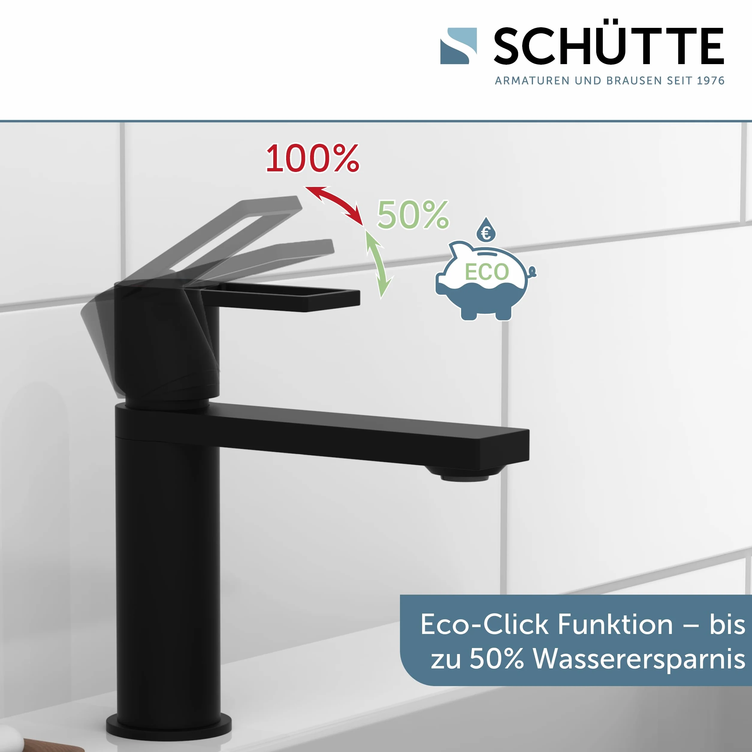 SCHÜTTE MANHATTAN 33016 bateria umywalkowa łazienkowa z zestawem odpływowym, jednouchwytowa bateria łazienkowa z korkiem odpływowym, bateria mieszakowa, umywalka, czarna