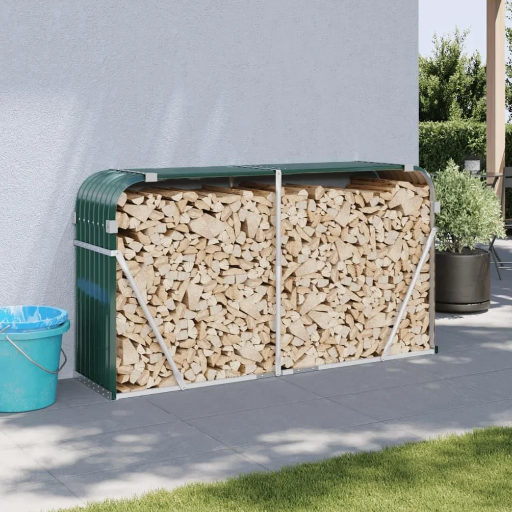 vidaXL Stojak na drewno zielony 180x45x100 cm stal galwanizowana