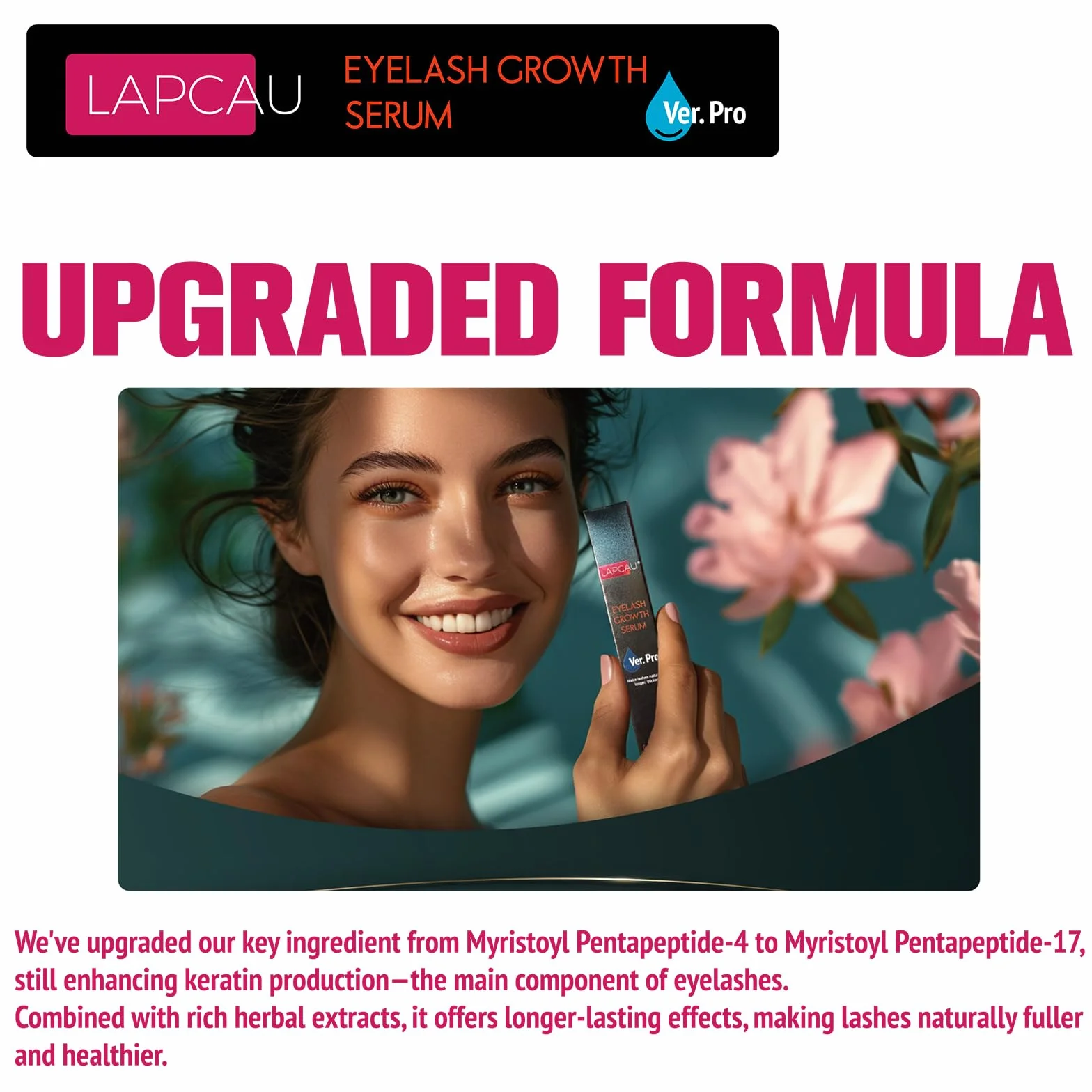 Serum do rzęs 5 ml – Long Lashes serum do wzrostu rzęs, bez hormonów, dla dłuższych i pełniejszych rzęs, serum bez hormonów