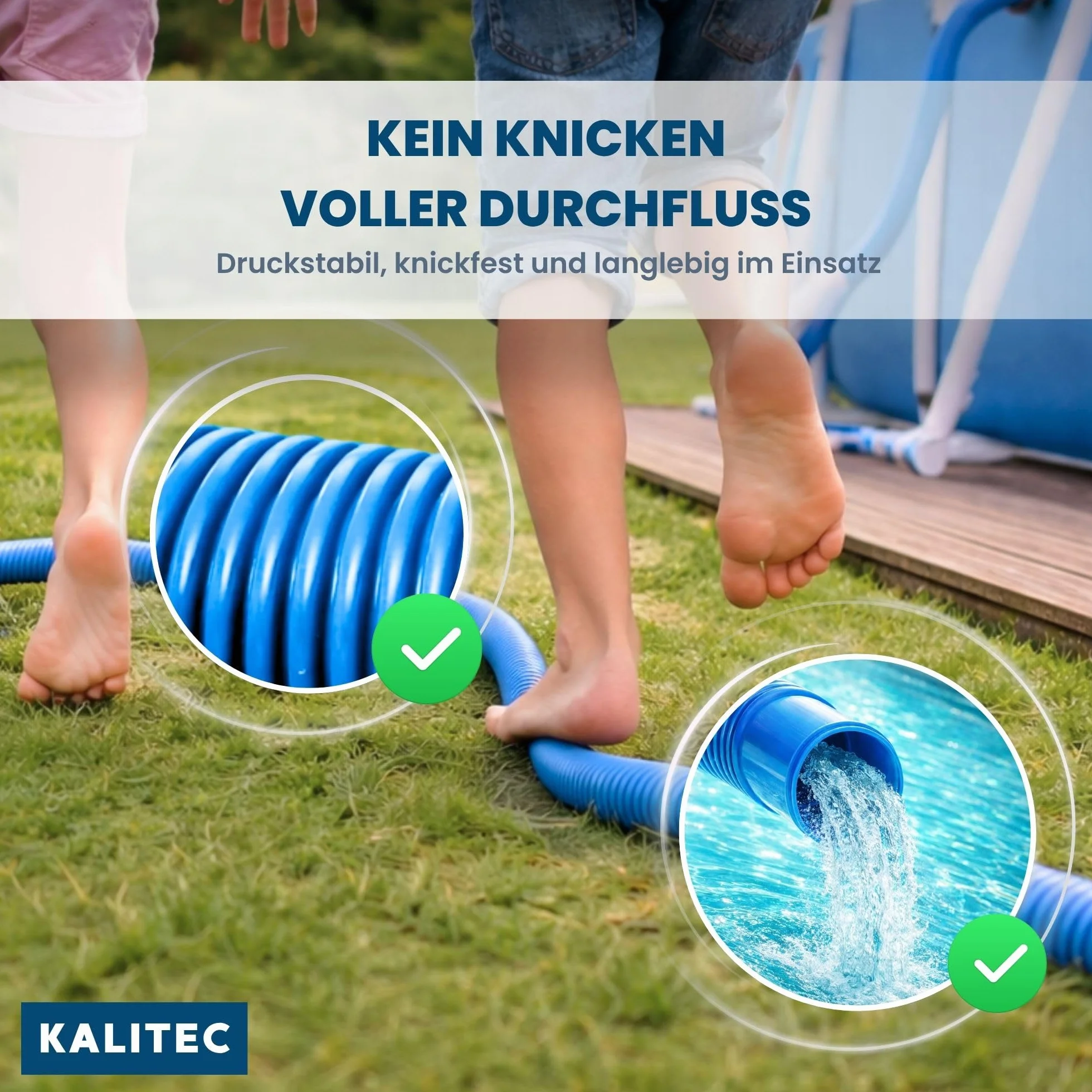 Kalitec Wąż basenowy 32mm 6,6m niebieski elastyczny rozłączny do pompy skimmer filtra piaskowego