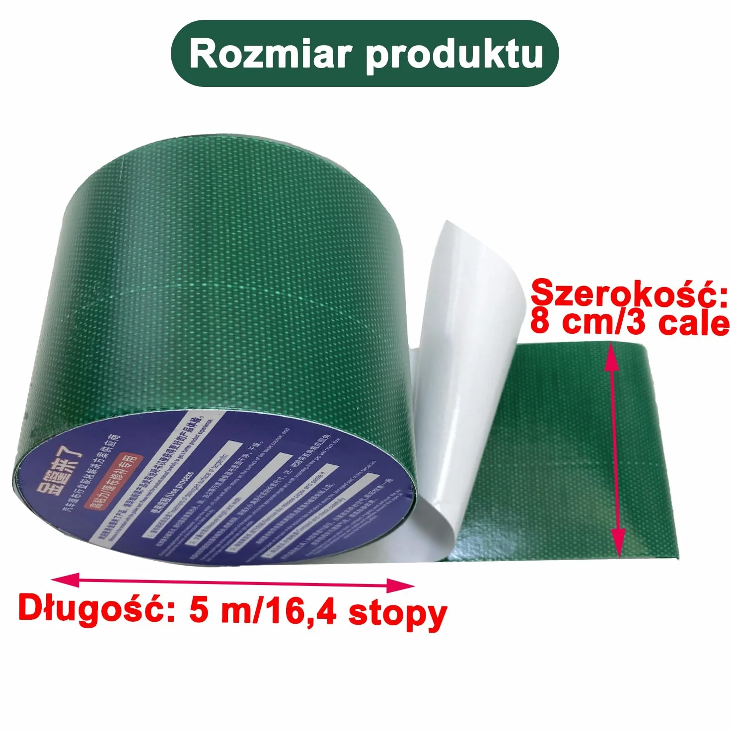 Taśma naprawcza do plandek, 8cm x 5m, wodoszczelna, wytrzymała płócienna taśma naprawcza do samochodu, łodzi, ciężarówki, dachu, namiotów do podróży ciężarówką i (zielony)