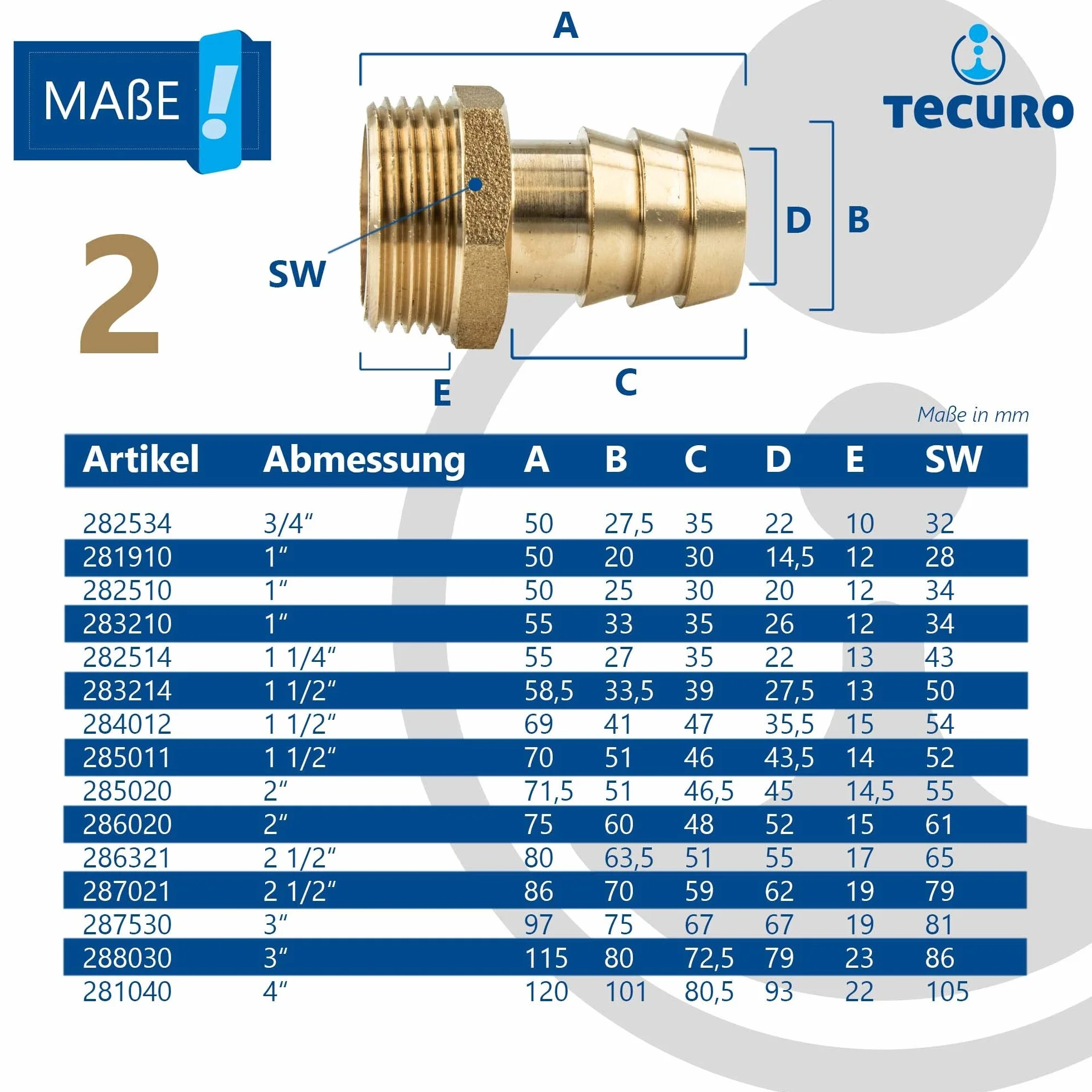 Tecuro Sauger tulejka do węża 3/4 AG x tulejka Ø 13 mm ms-blank