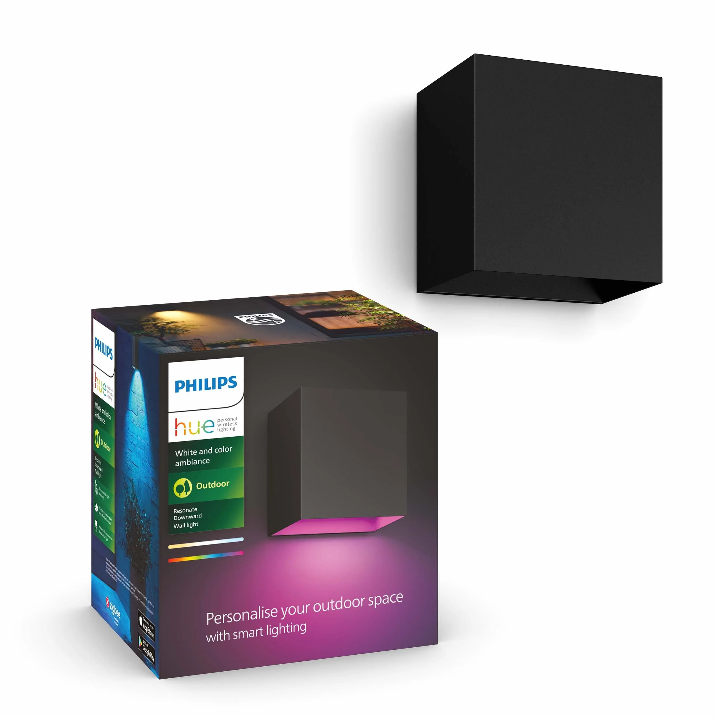 Philips Hue Resonate White and Color Ambiance Zewnętrzna Lampa Ścienna LED, Czarna, 16 mln Kolorów, Możliwość Przyciemniania, Sterowanie Aplikacją