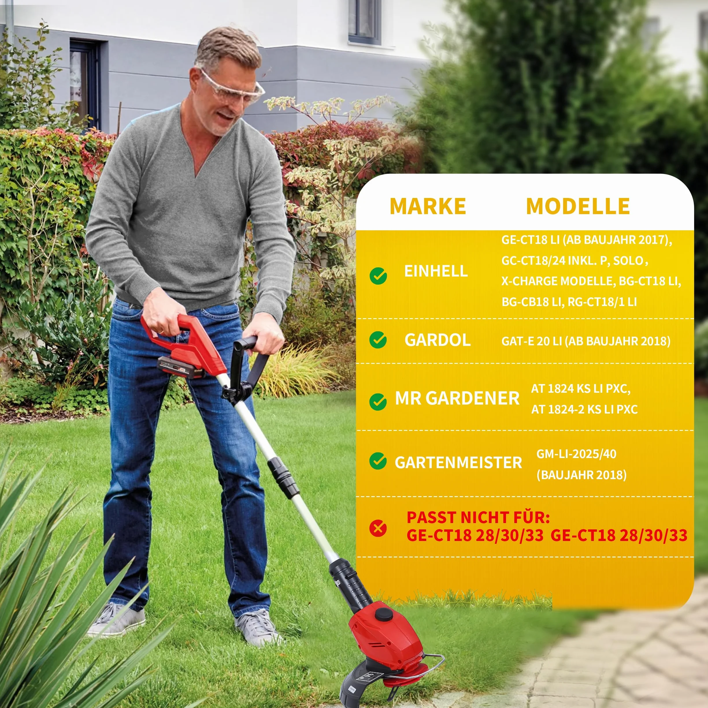 Metalowy nóż do podkaszarki – nóż zapasowy ze stali nierdzewnej – pasuje do Einhell GE-CT 18 LI, Gardol GAT-E 20 LI, Mr. Gardener AT 1824 KS Li PXC, GartenMeister GM LI-2025/40 (czerwony)